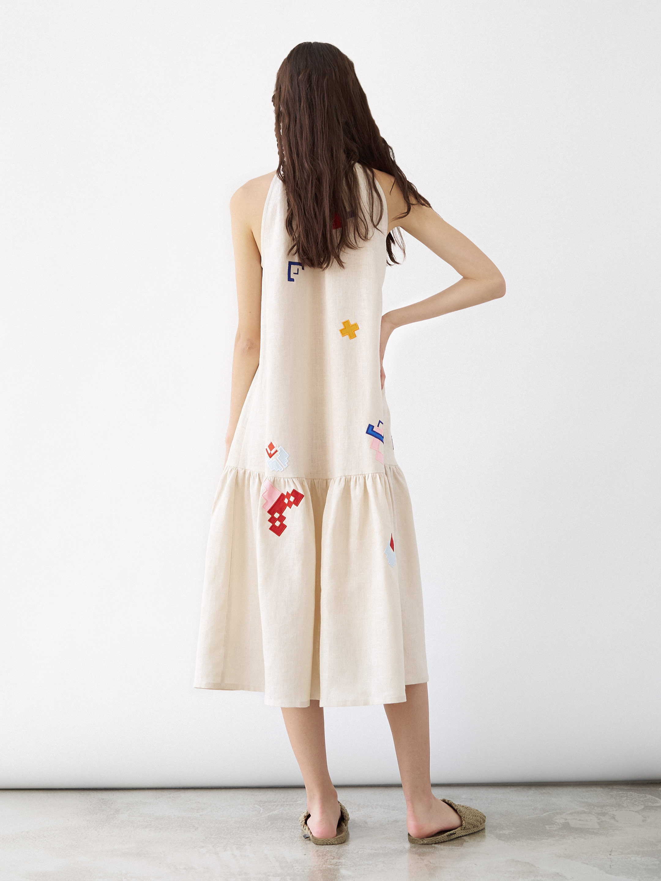 Linen sundress with applique Eva Summer sizes
