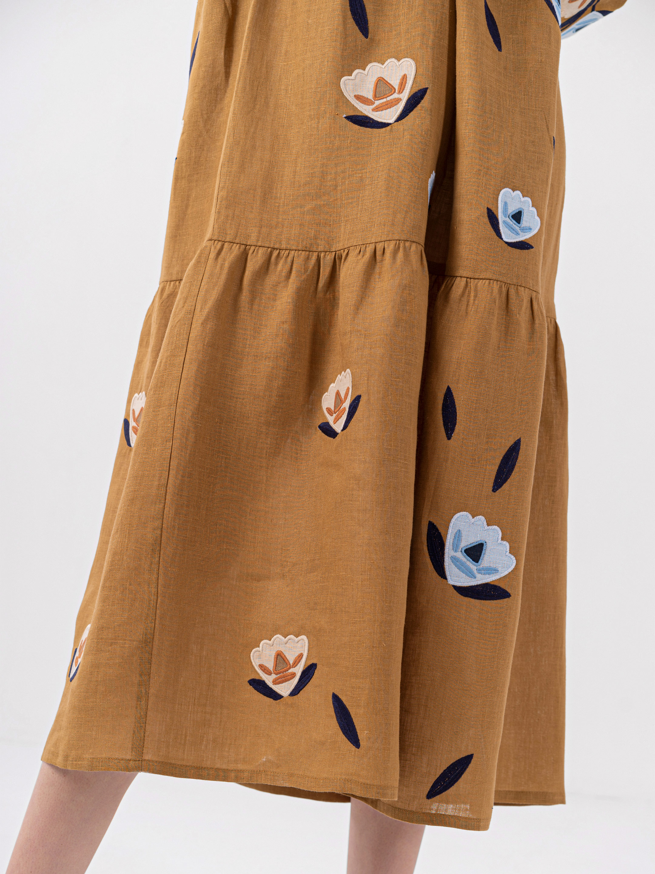 Linen dress with embroidery Kazka Brown fitting