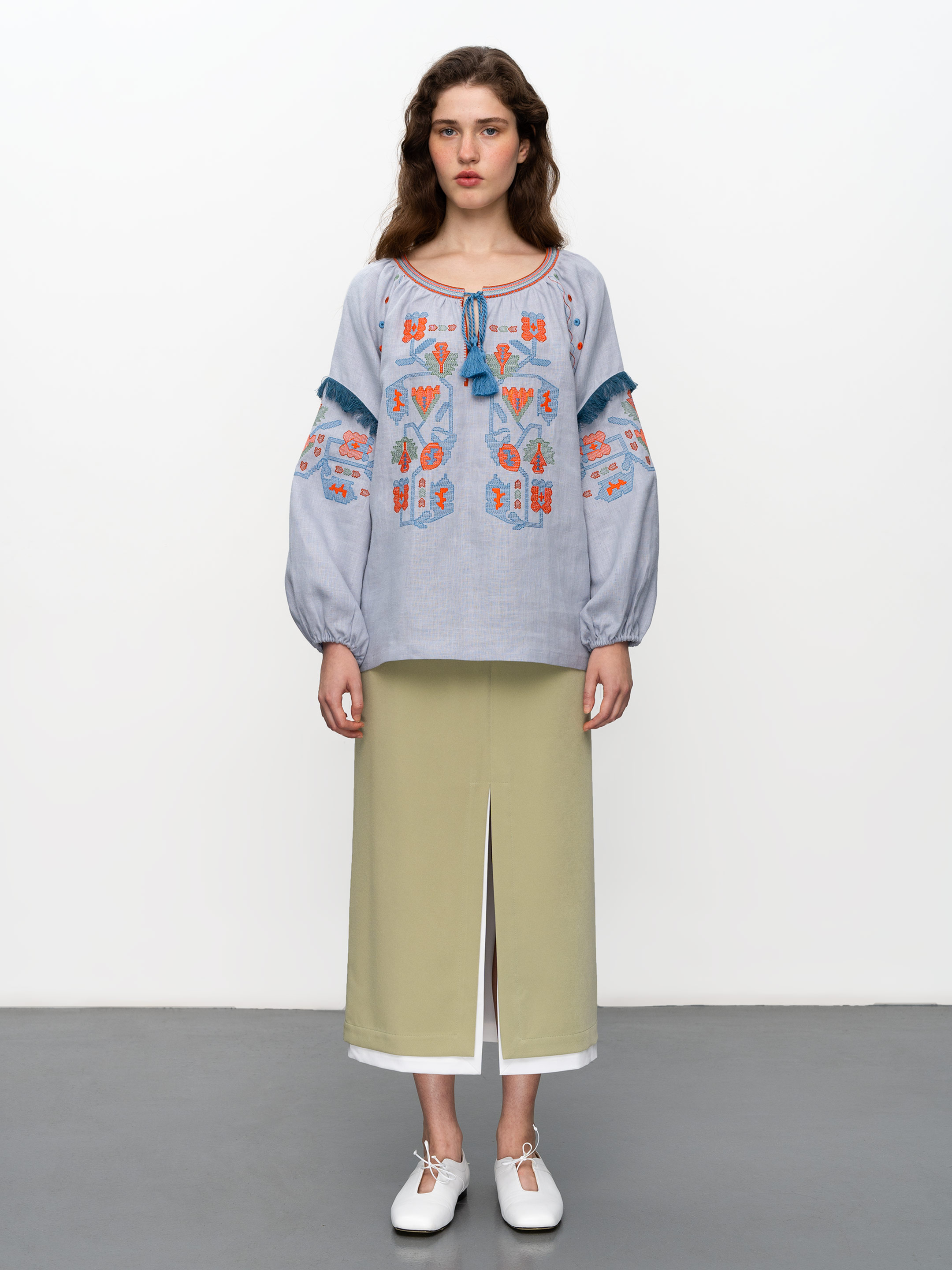 Women's embroidered shirt with fringe Oksamyt Blue choose