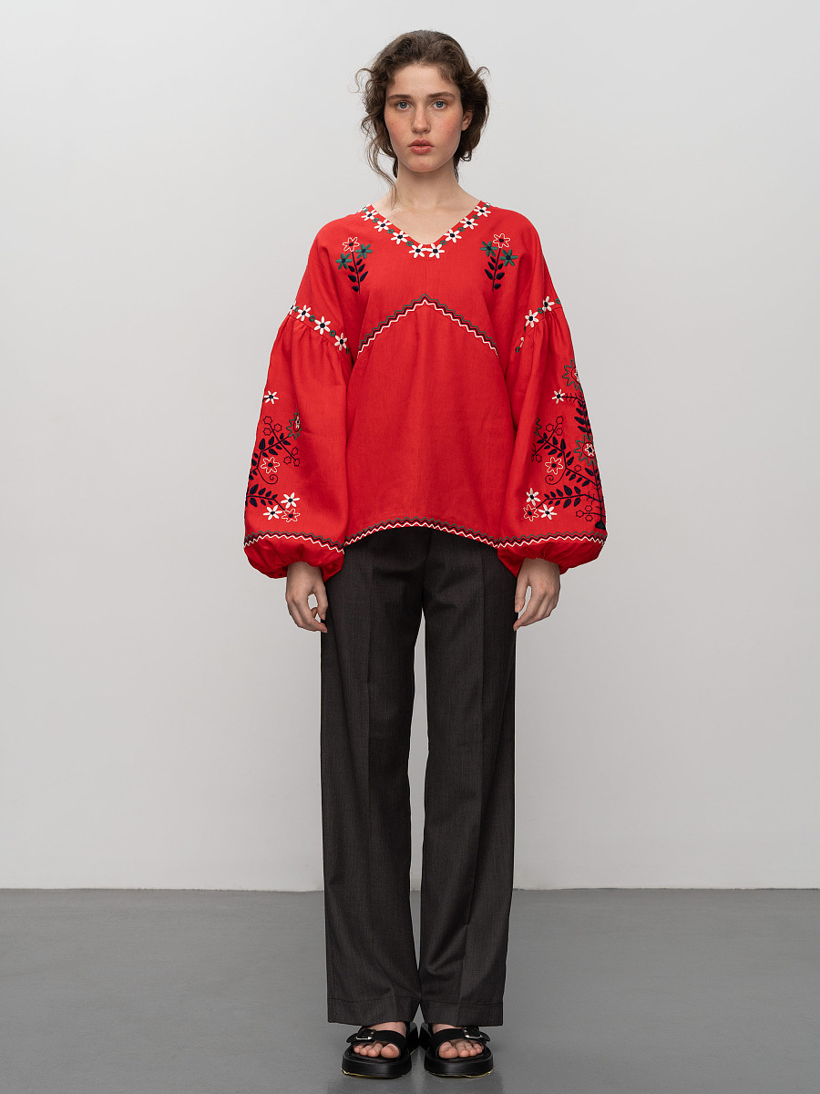 Women's embroidery shirt with floral Obriy Red [0]