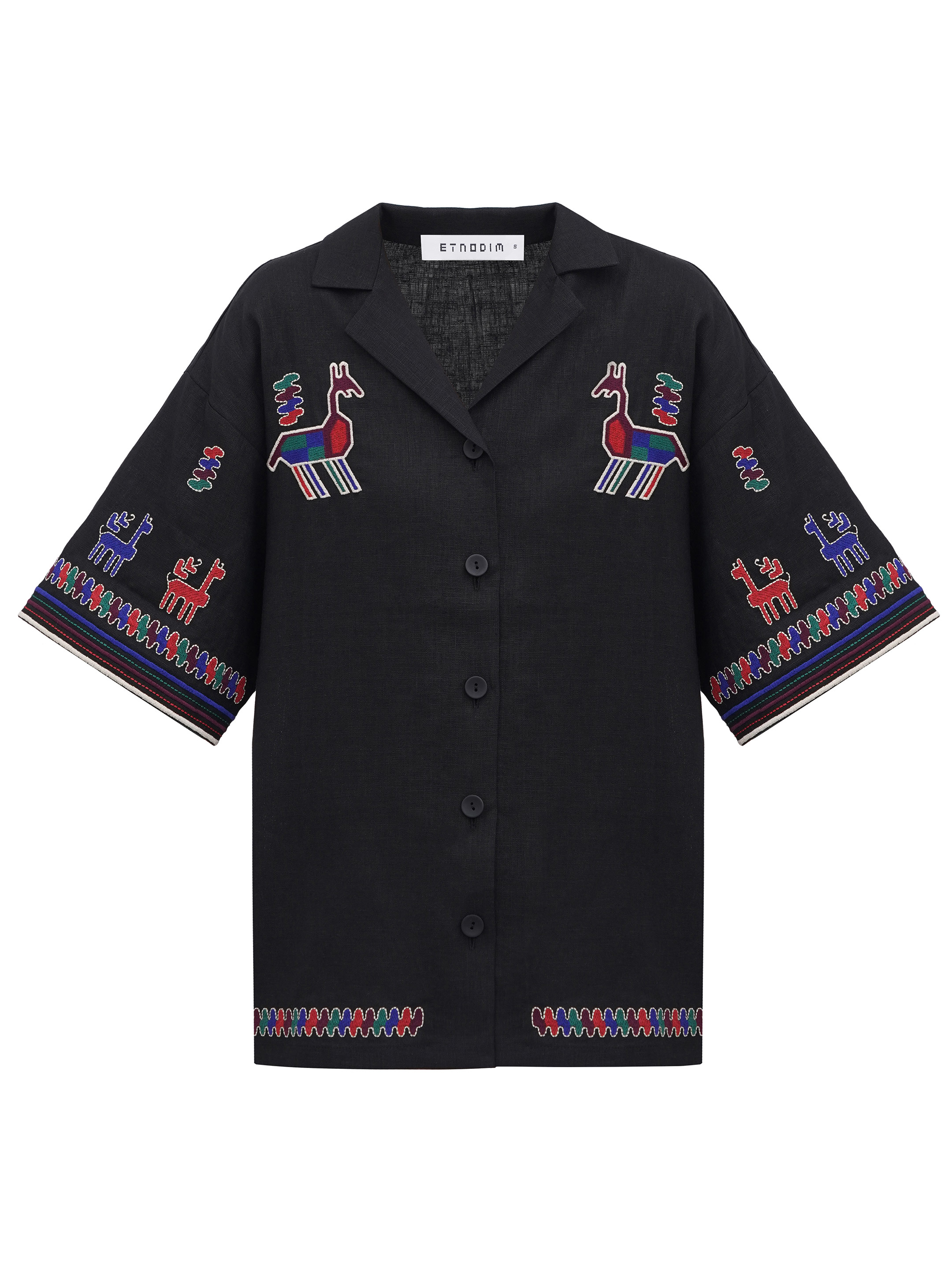 Linen shirt with short sleeves and embroidery Konyk dark sizes