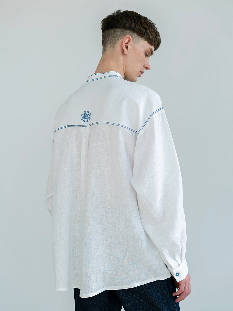 Men's linen shirt with embroidery Adam Brown — White