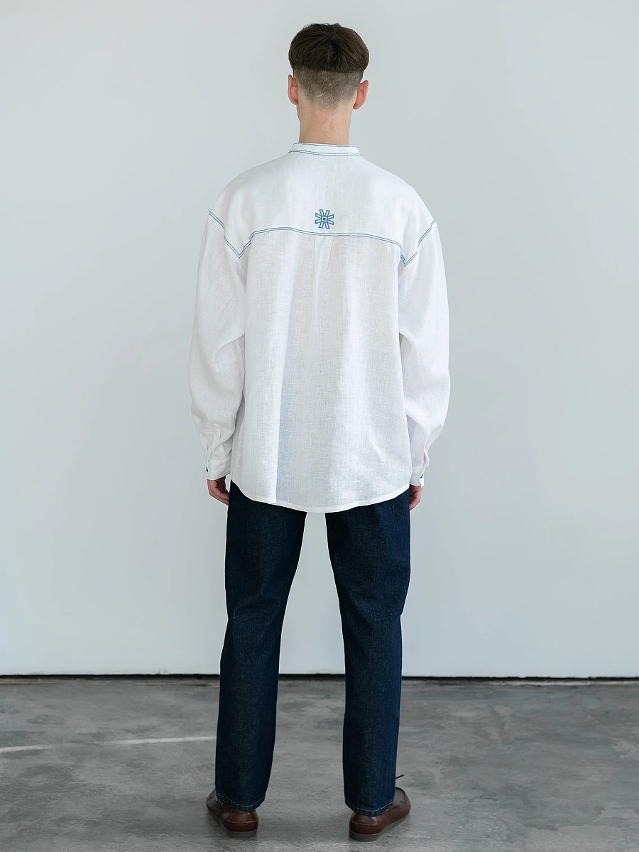 Men's linen shirt with embroidery Adam Brown — White