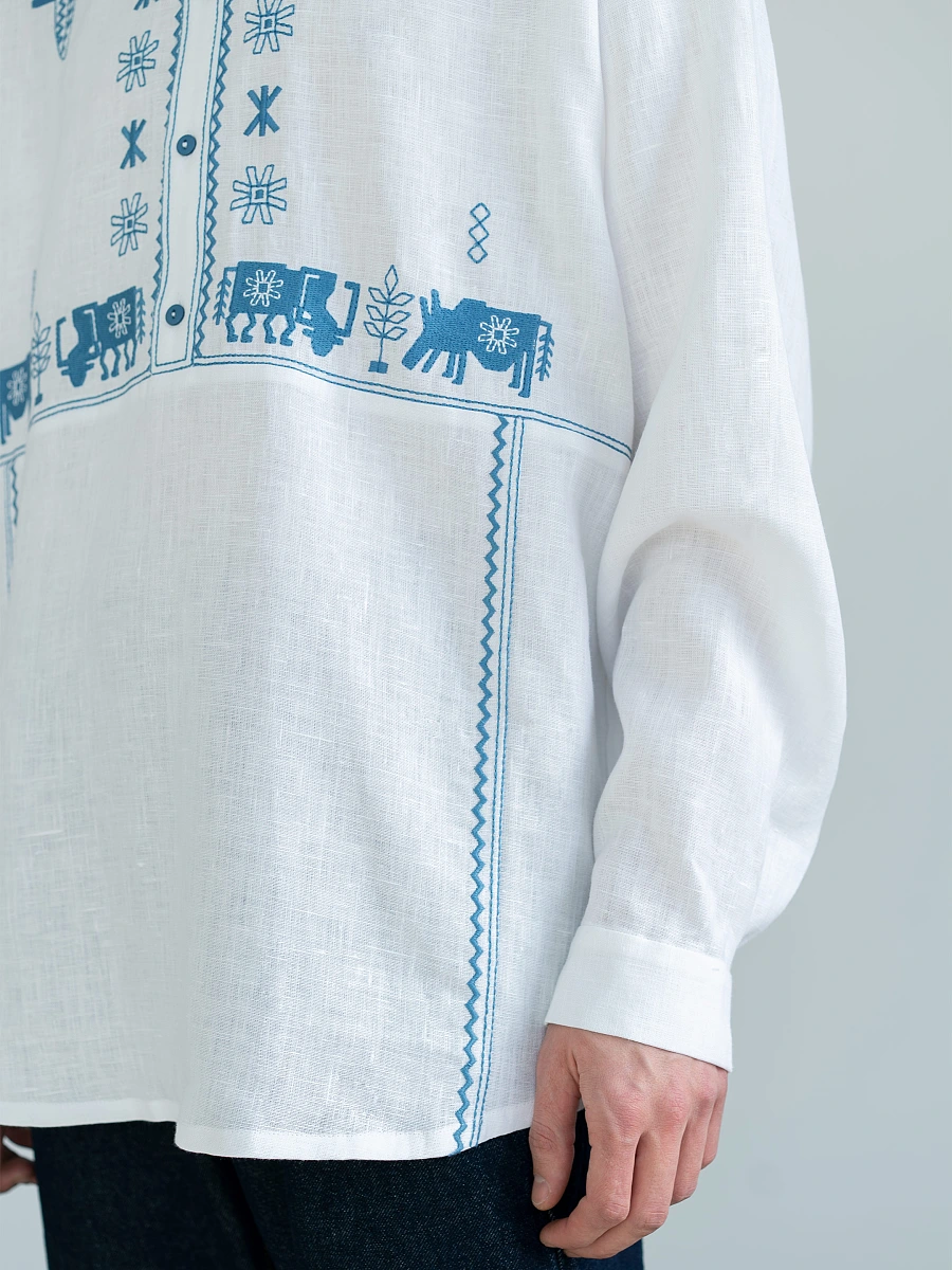 Men's linen shirt with embroidery Adam Brown — White