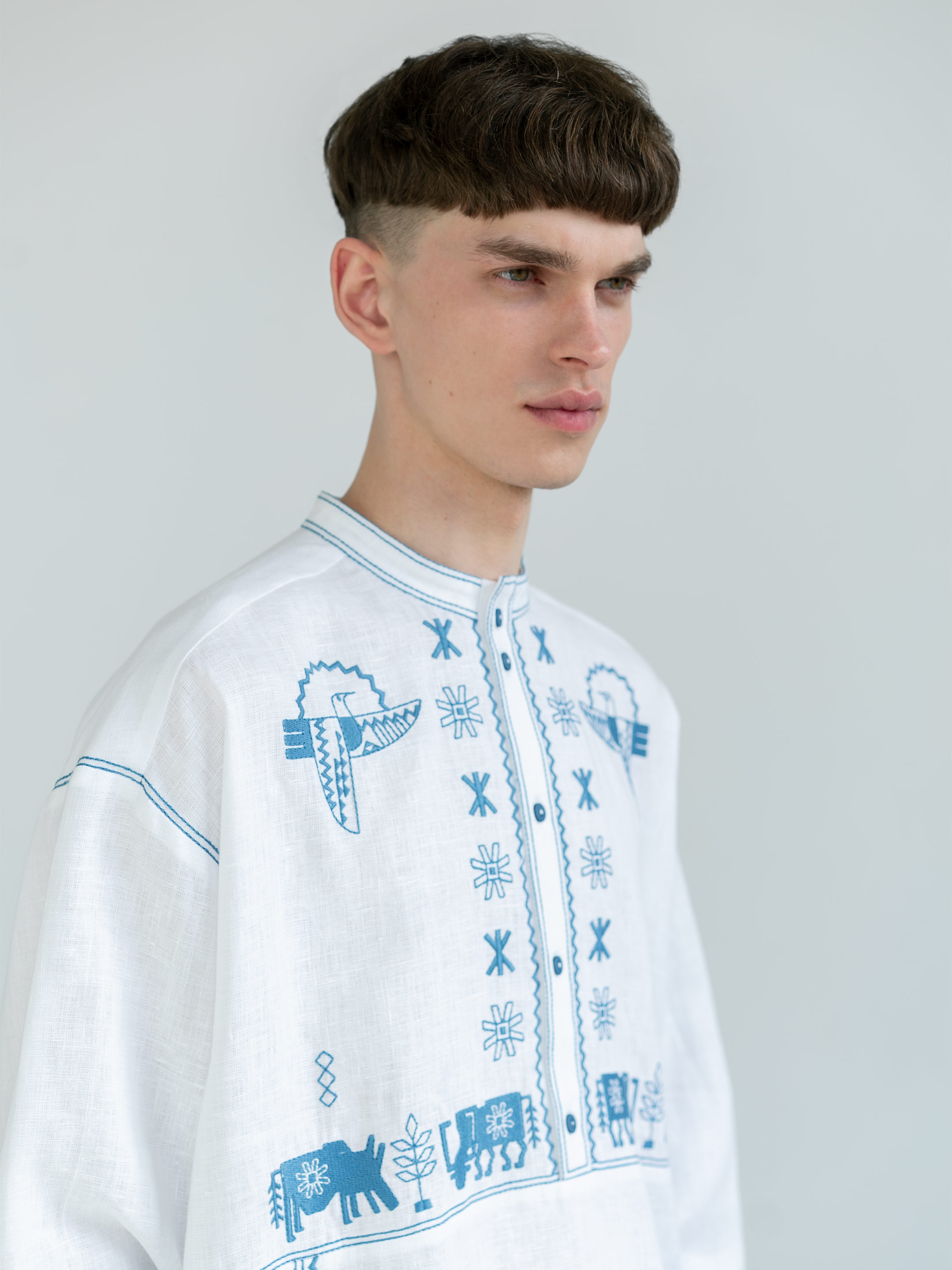 Men's linen shirt with embroidery Adam fitting