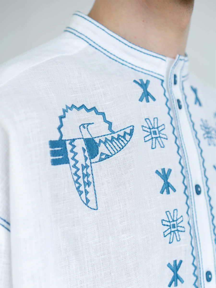 Men's linen shirt with embroidery Adam Brown — White