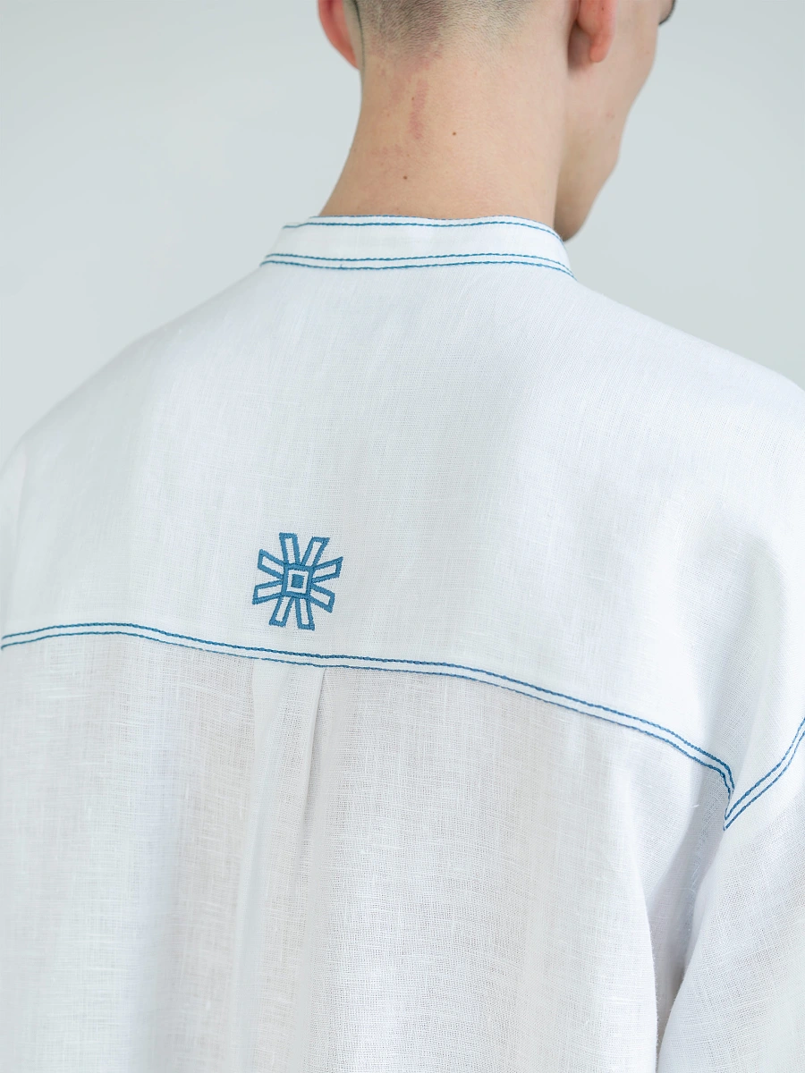 Men's linen shirt with embroidery Adam Brown — White