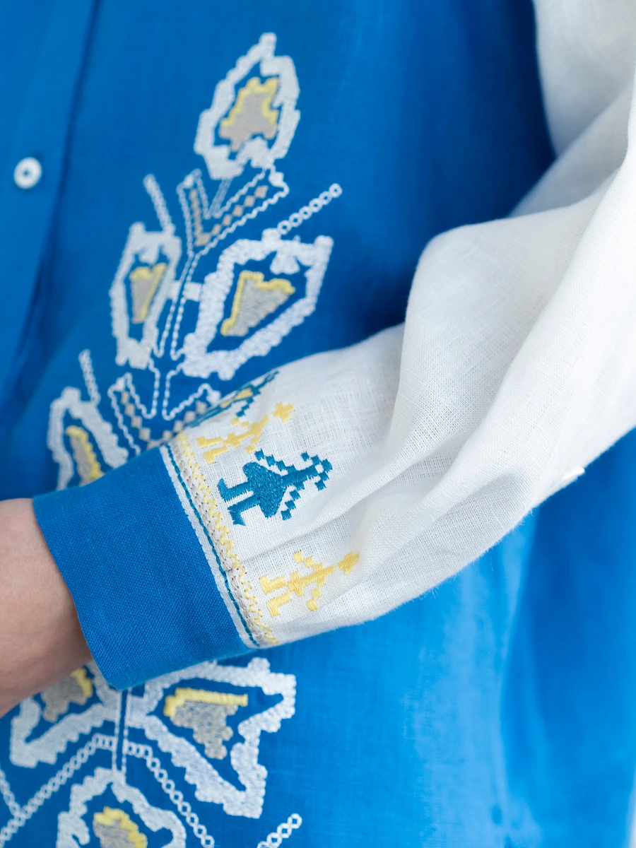 Linen shirt with embroidered cities-heroes Smilyvist 2 — Blue