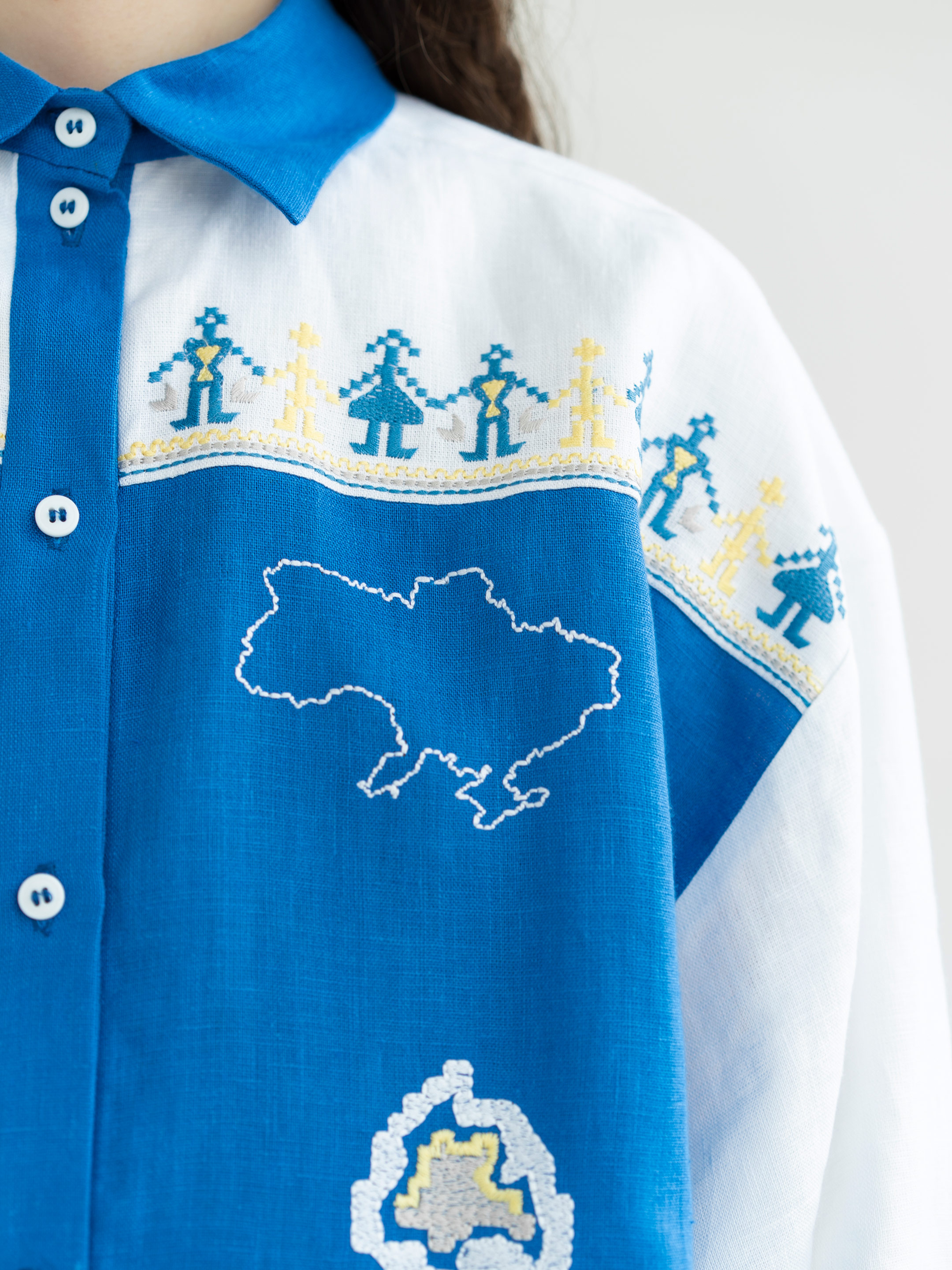 Linen shirt with embroidered cities-heroes Smilyvist cheap