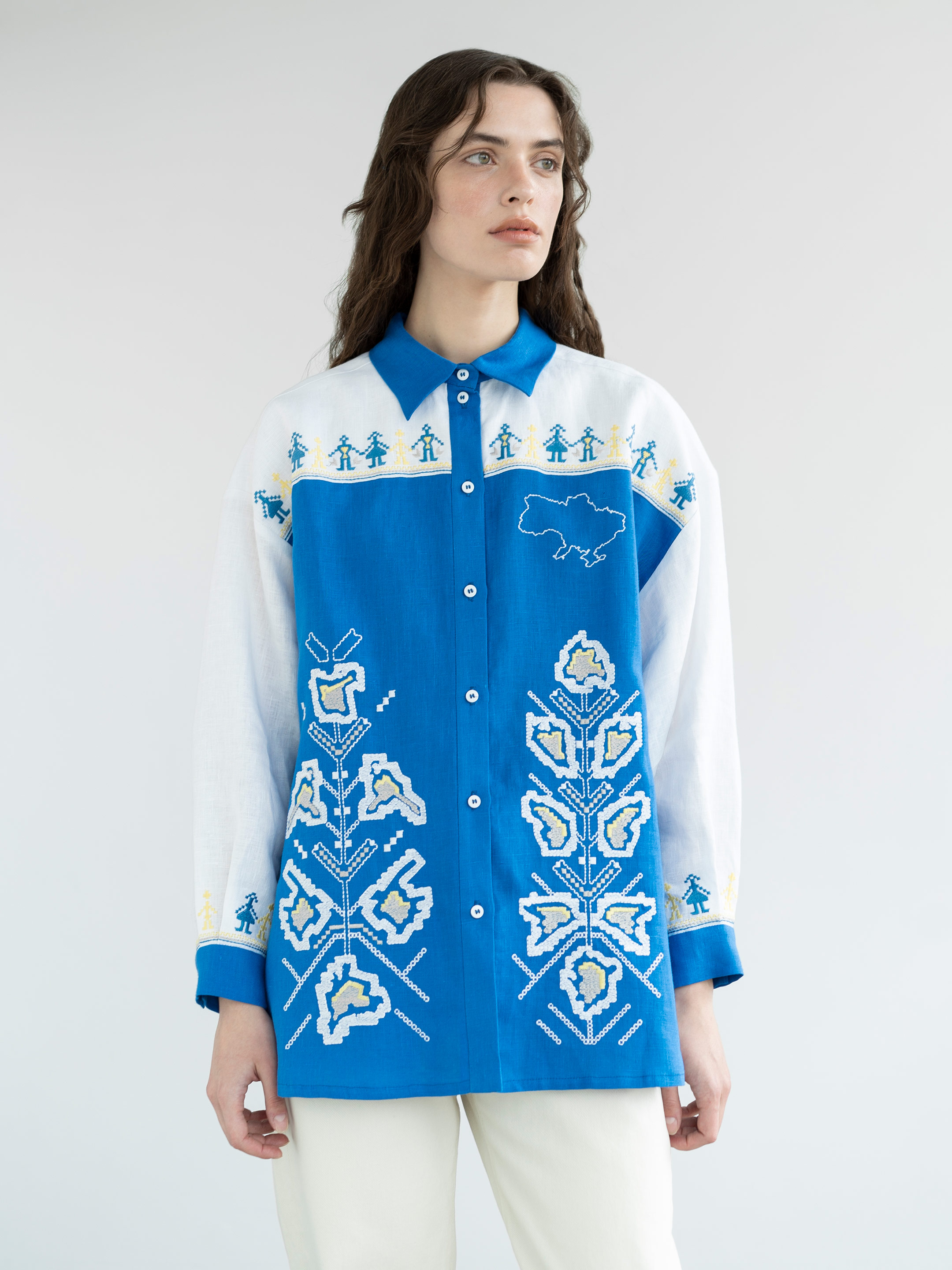 Linen shirt with embroidered cities-heroes Smilyvist Buy