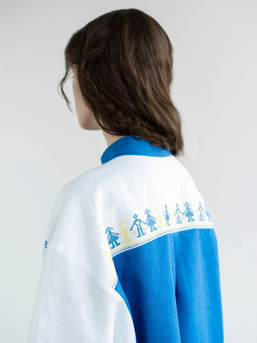 Linen shirt with embroidered cities-heroes Smilyvist 2 — Blue