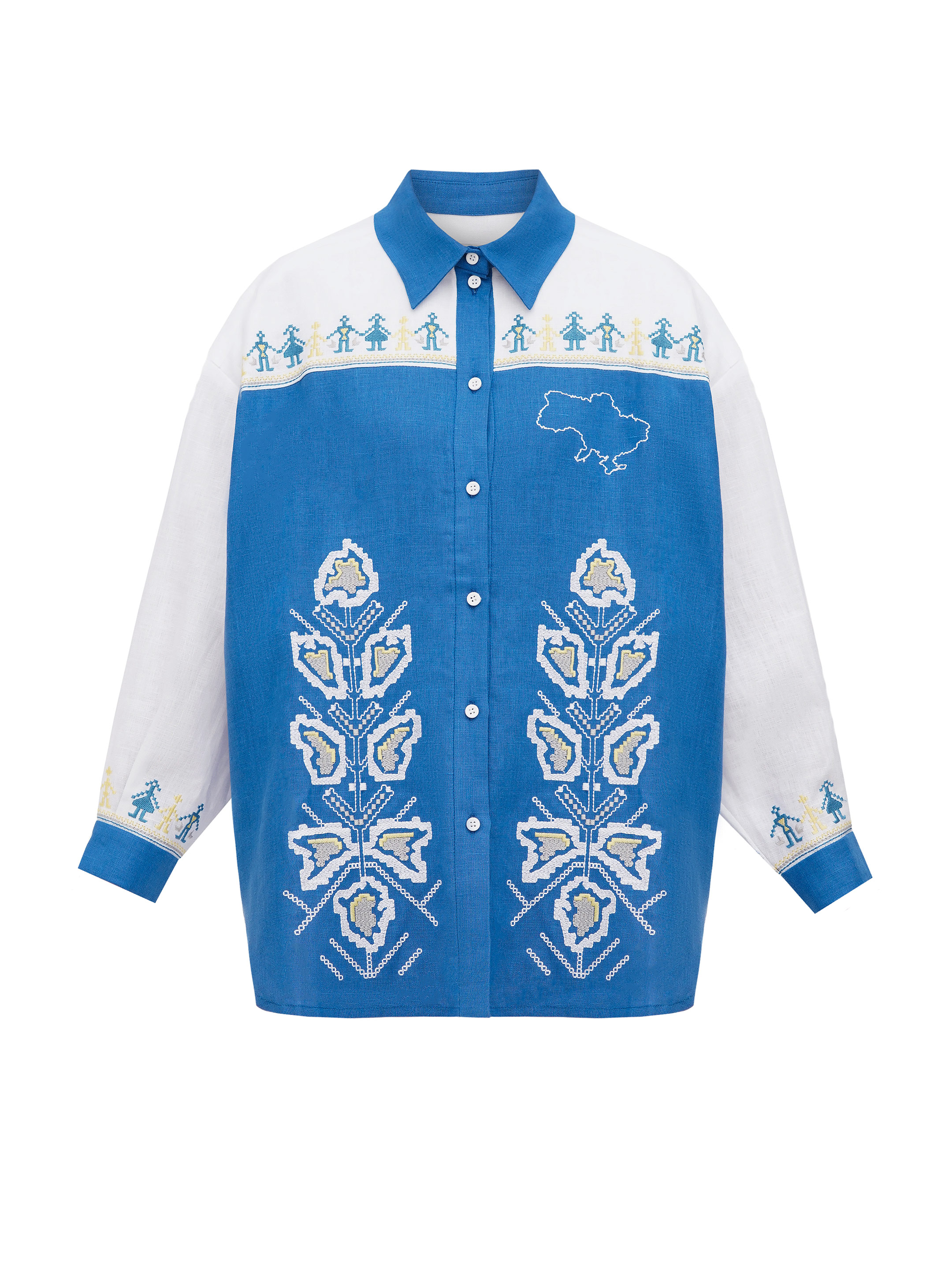 Linen shirt with embroidered cities-heroes Smilyvist sizes