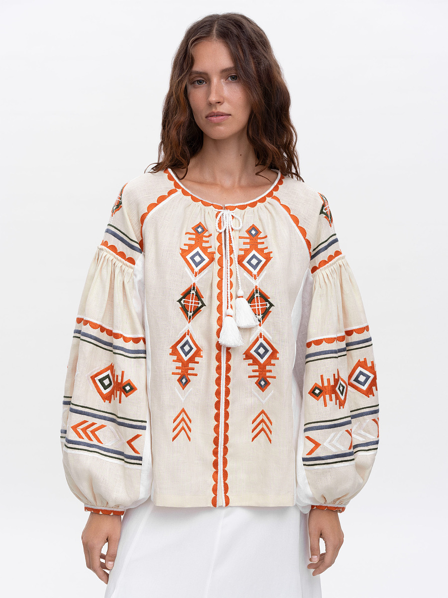 Linen embroidered shirt in boho style Pole [0]