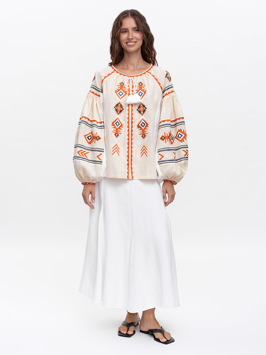 Linen embroidered shirt in boho style Pole [0]