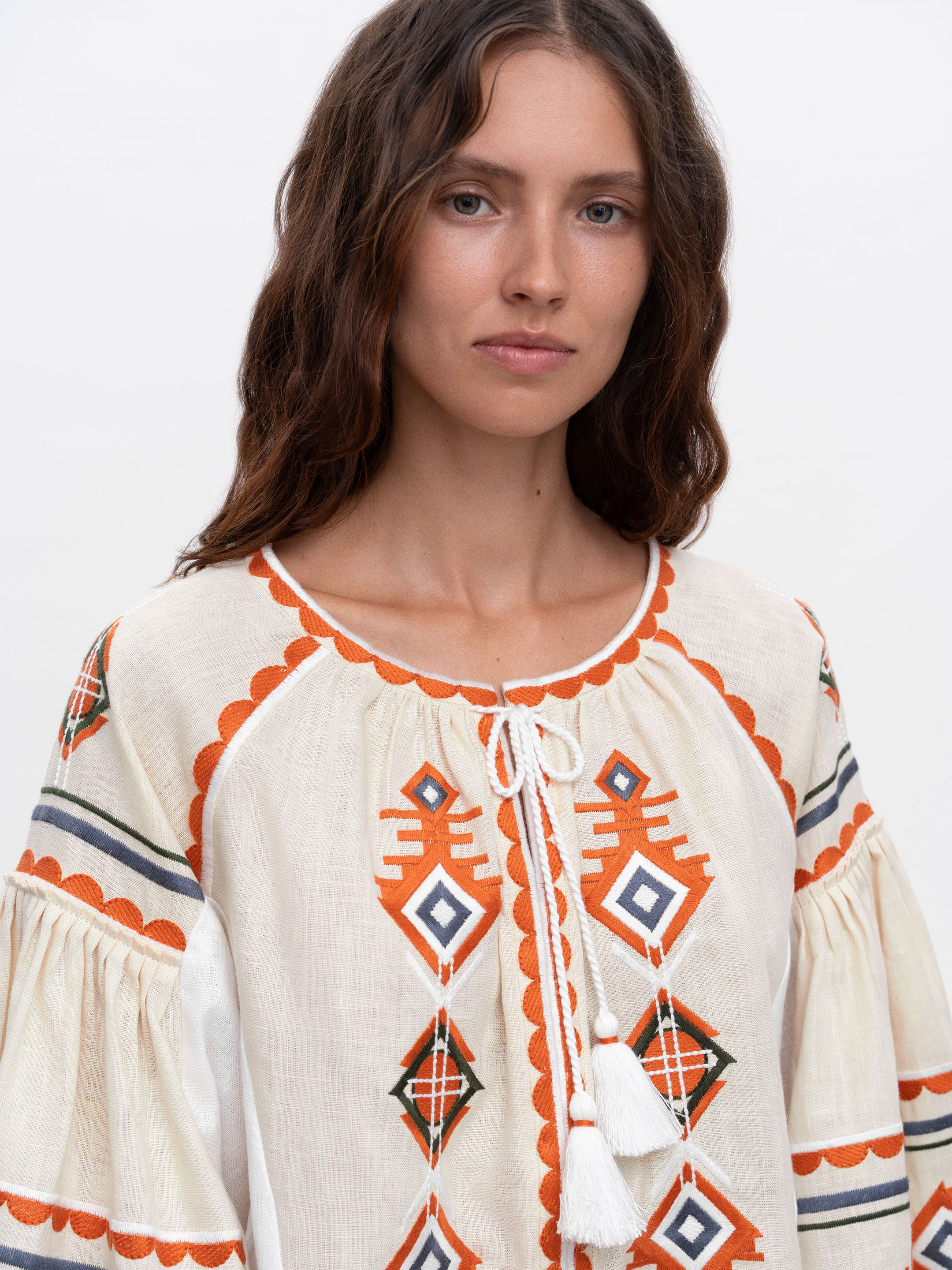 Linen embroidered shirt in boho style Pole cheap