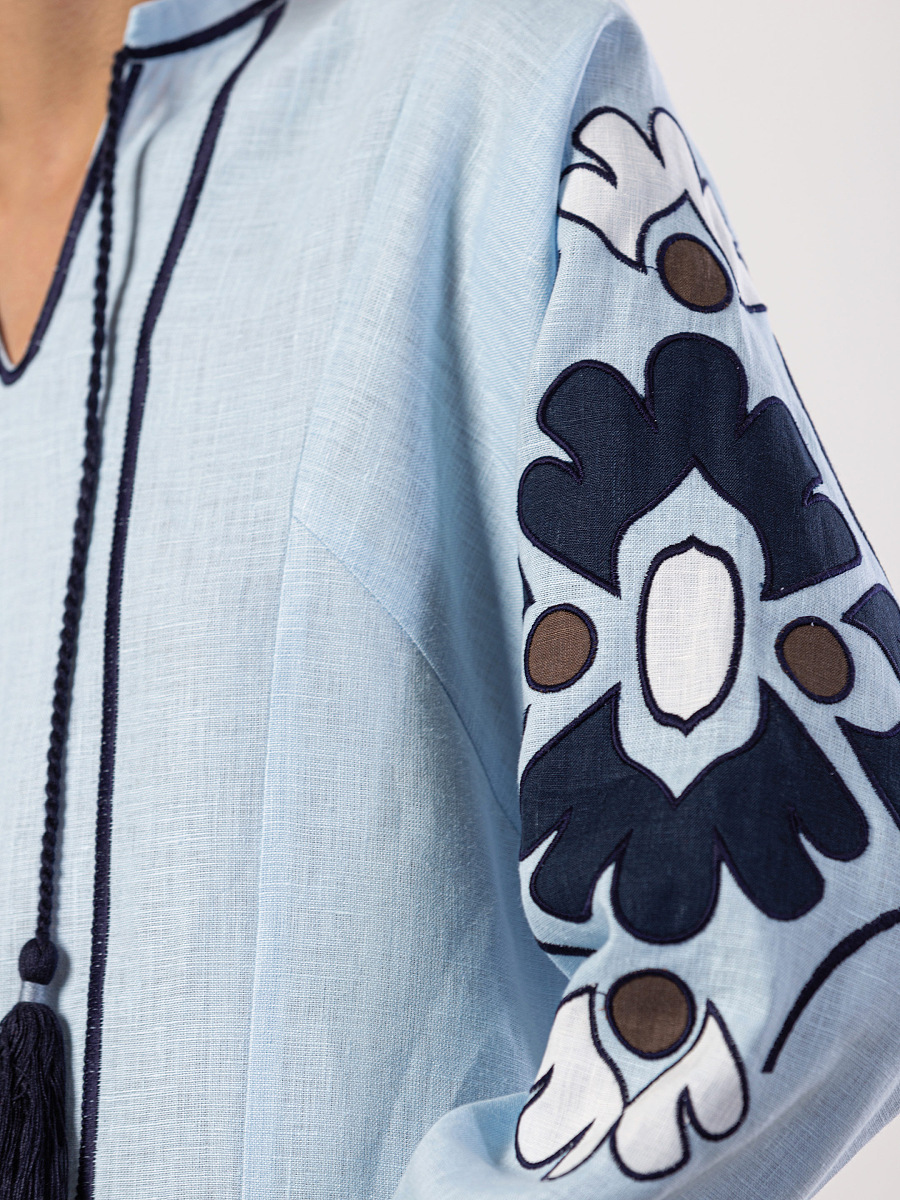 Embroidered shirt in blue linen Aqua [0]