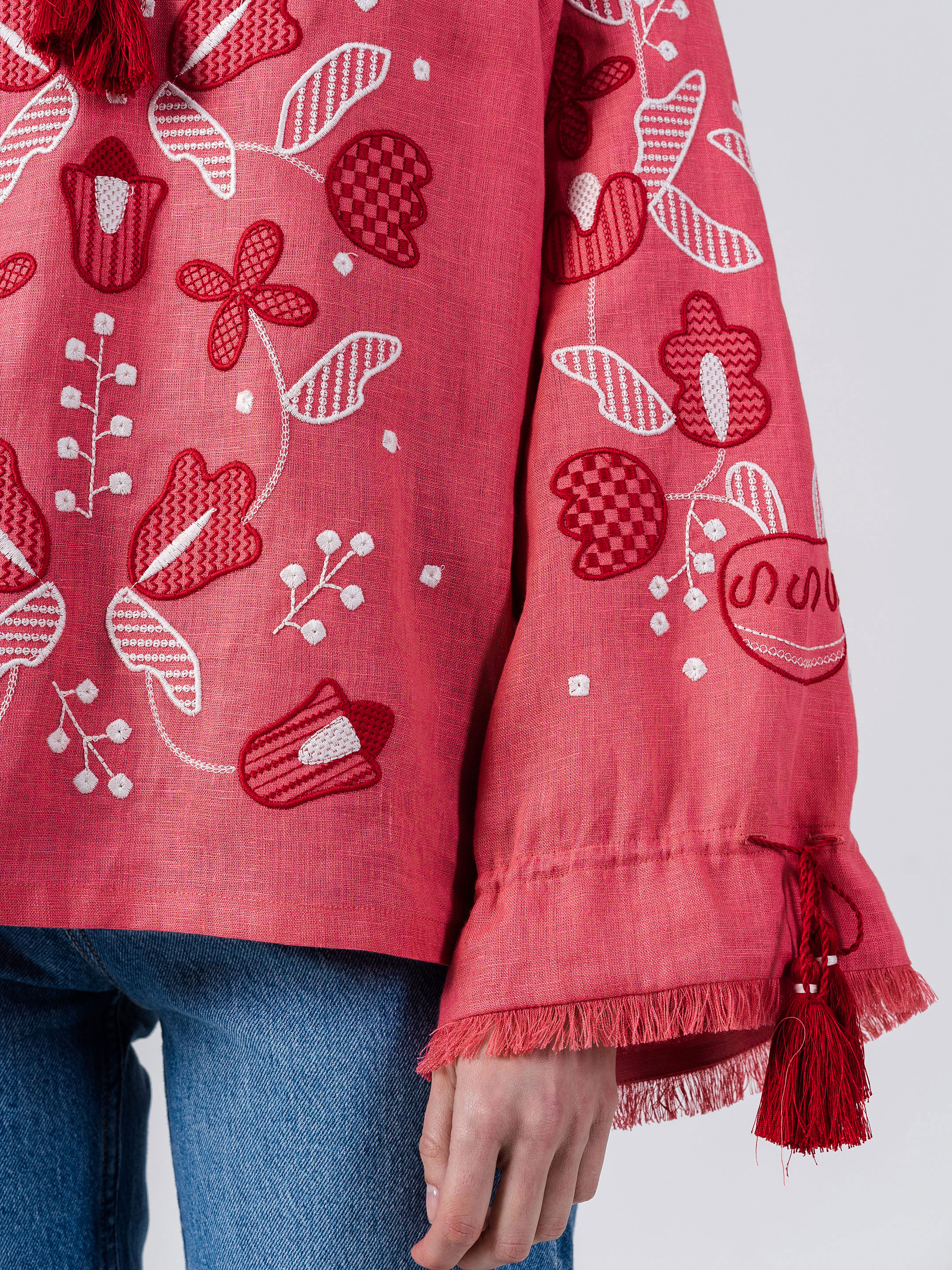 Linen embroidered shirt with floral ornament Pink Harmony in Ukraine