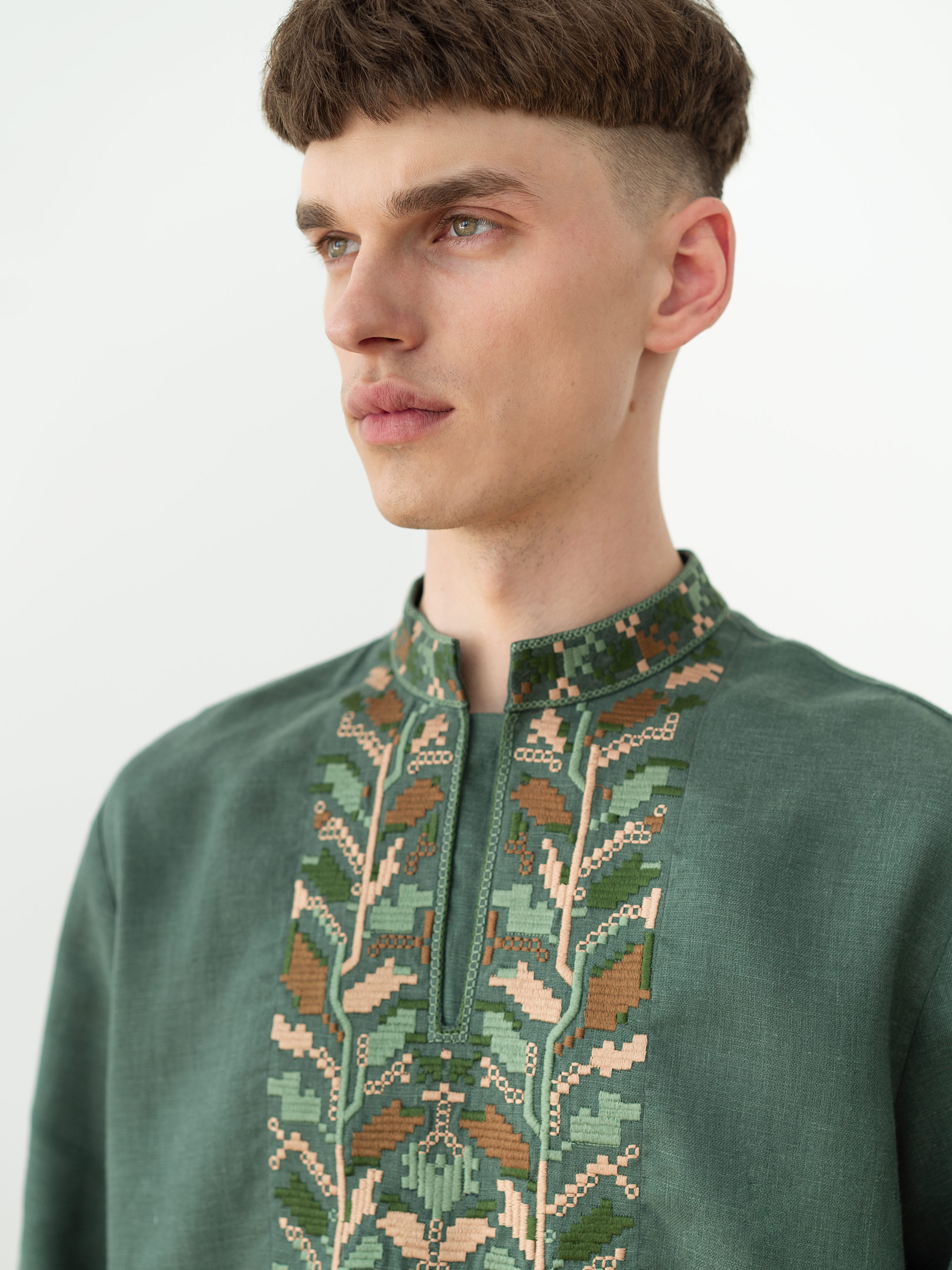 Men's embroidered shirt with pixel ornament of oak leaves Velych cheap