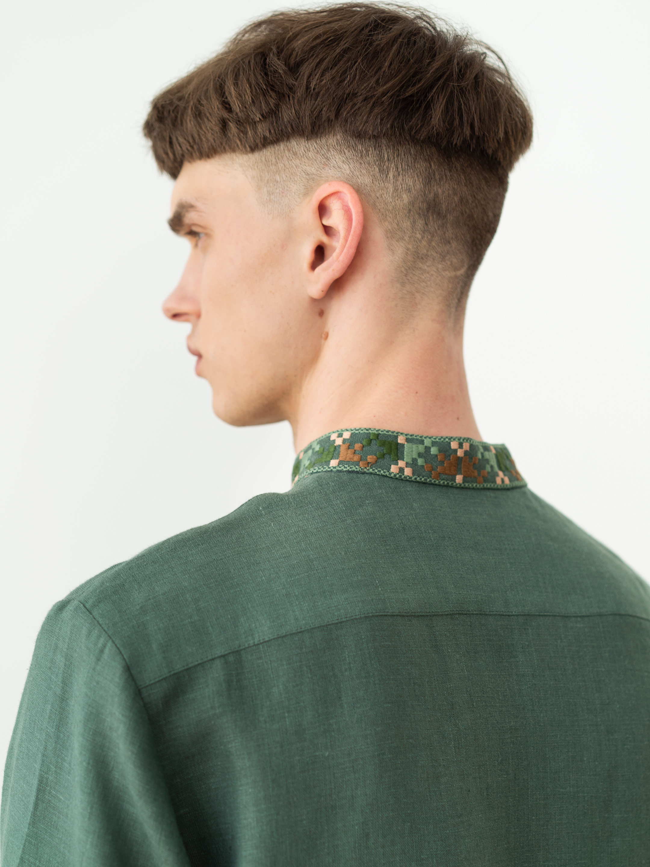 Men's embroidered shirt with pixel ornament of oak leaves Velych choose
