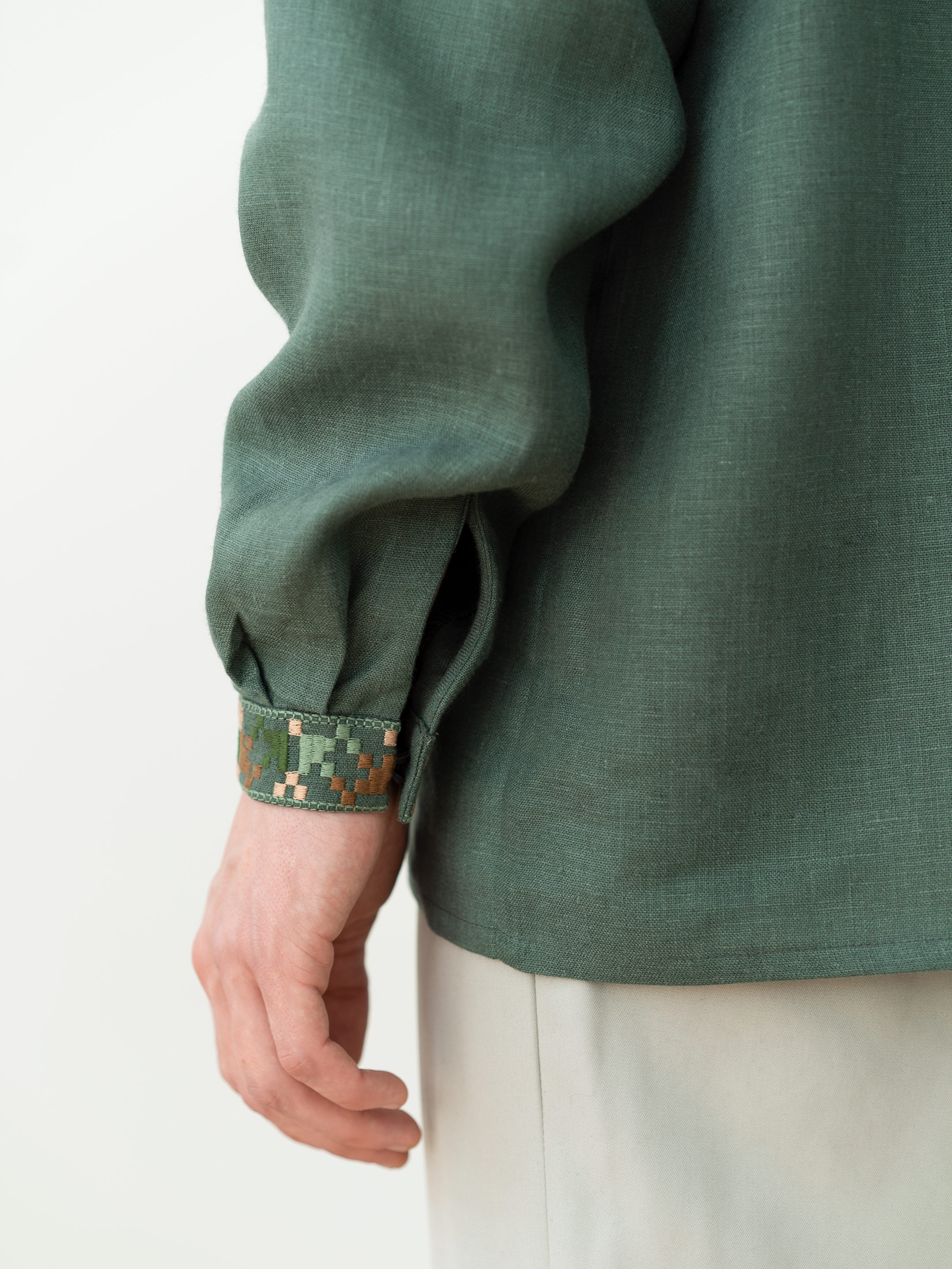 Men's embroidered shirt with pixel ornament of oak leaves Velych photo