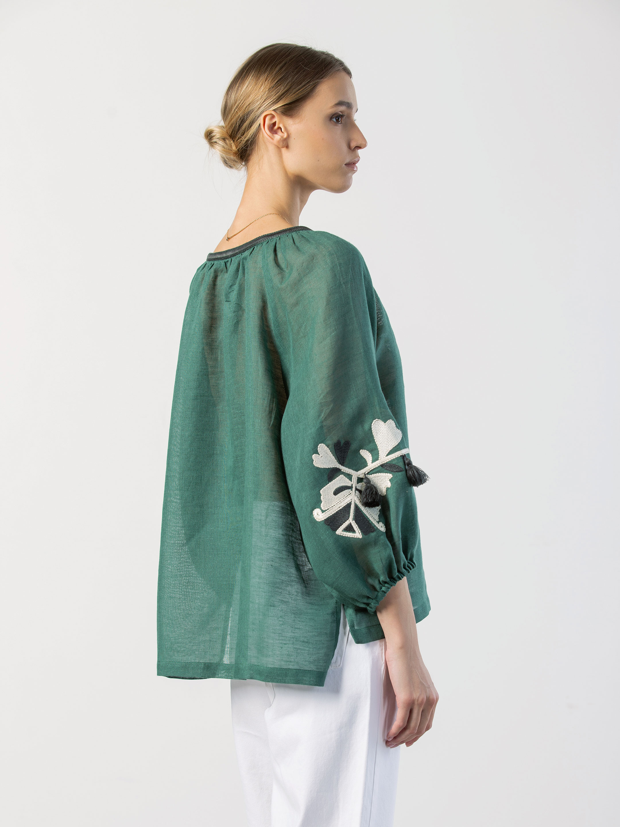Linen embroidered blouse Green Daisy ціна