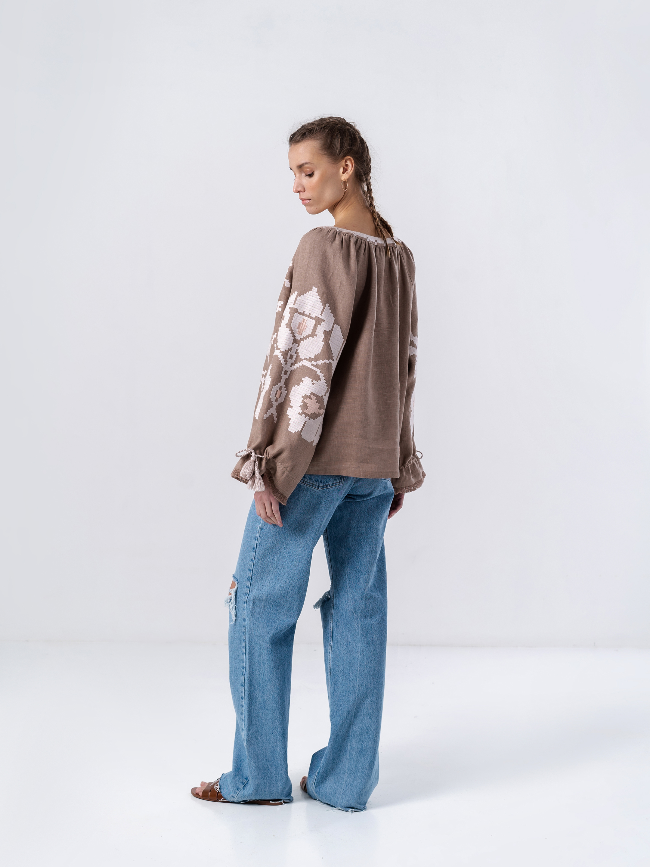 Linen embroidered shirt with free cut KRYM ціна