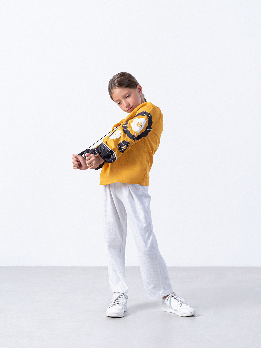 Yellow embroidered shirt for girls Sunny Kids [0]