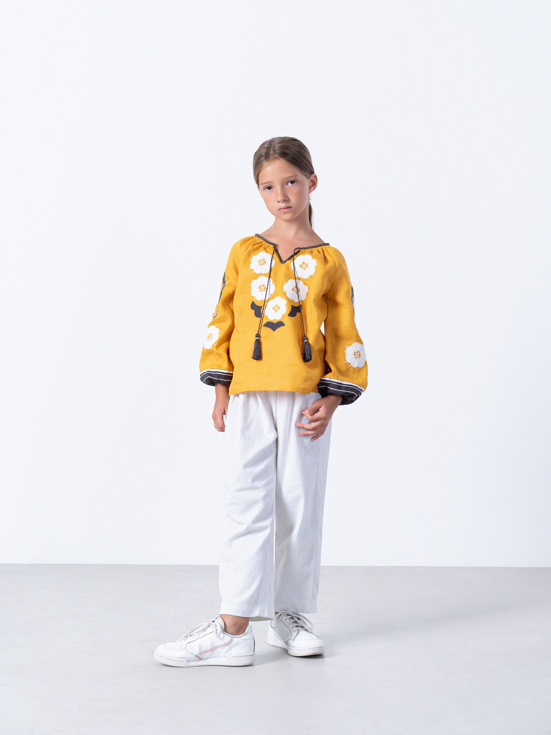 Yellow embroidered shirt for girls Sunny Kids ціна
