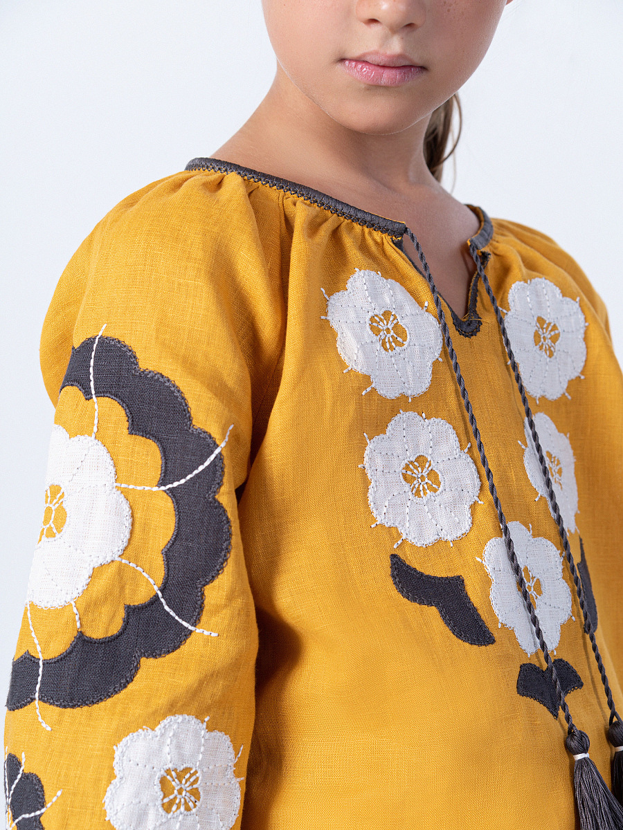Yellow embroidered shirt for girls Sunny Kids [0]