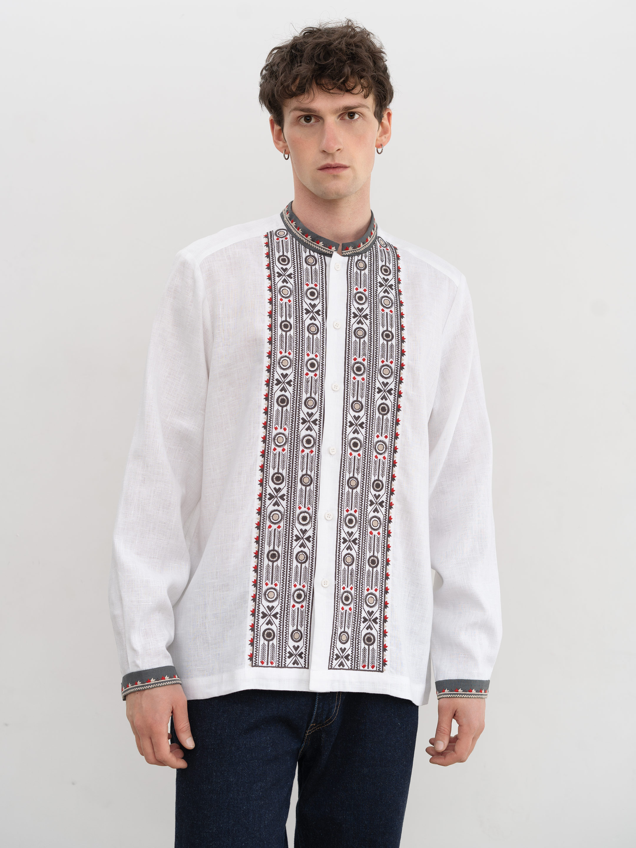 White shirt with geometric ornament and buttons KOLOS Buy