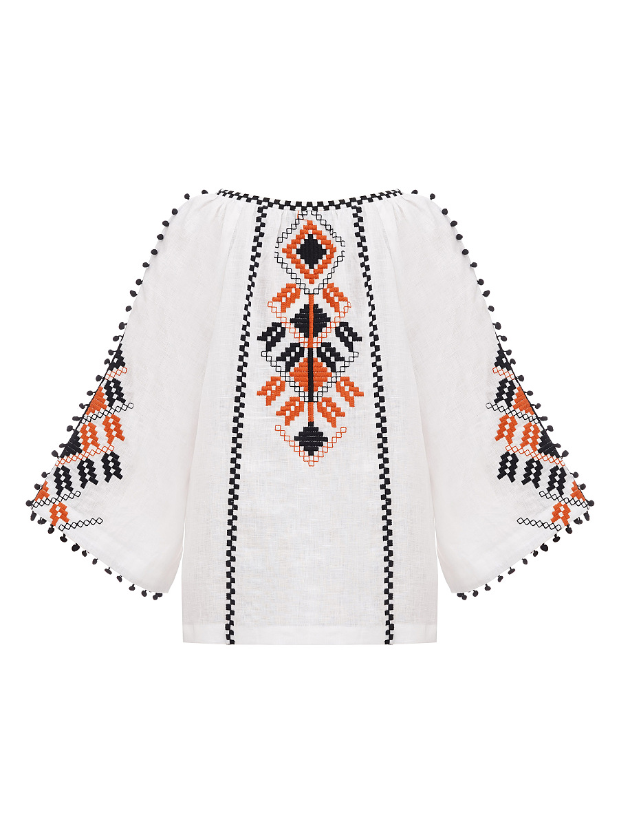 Embroidered shirt in boho style with white linen Bee [0]