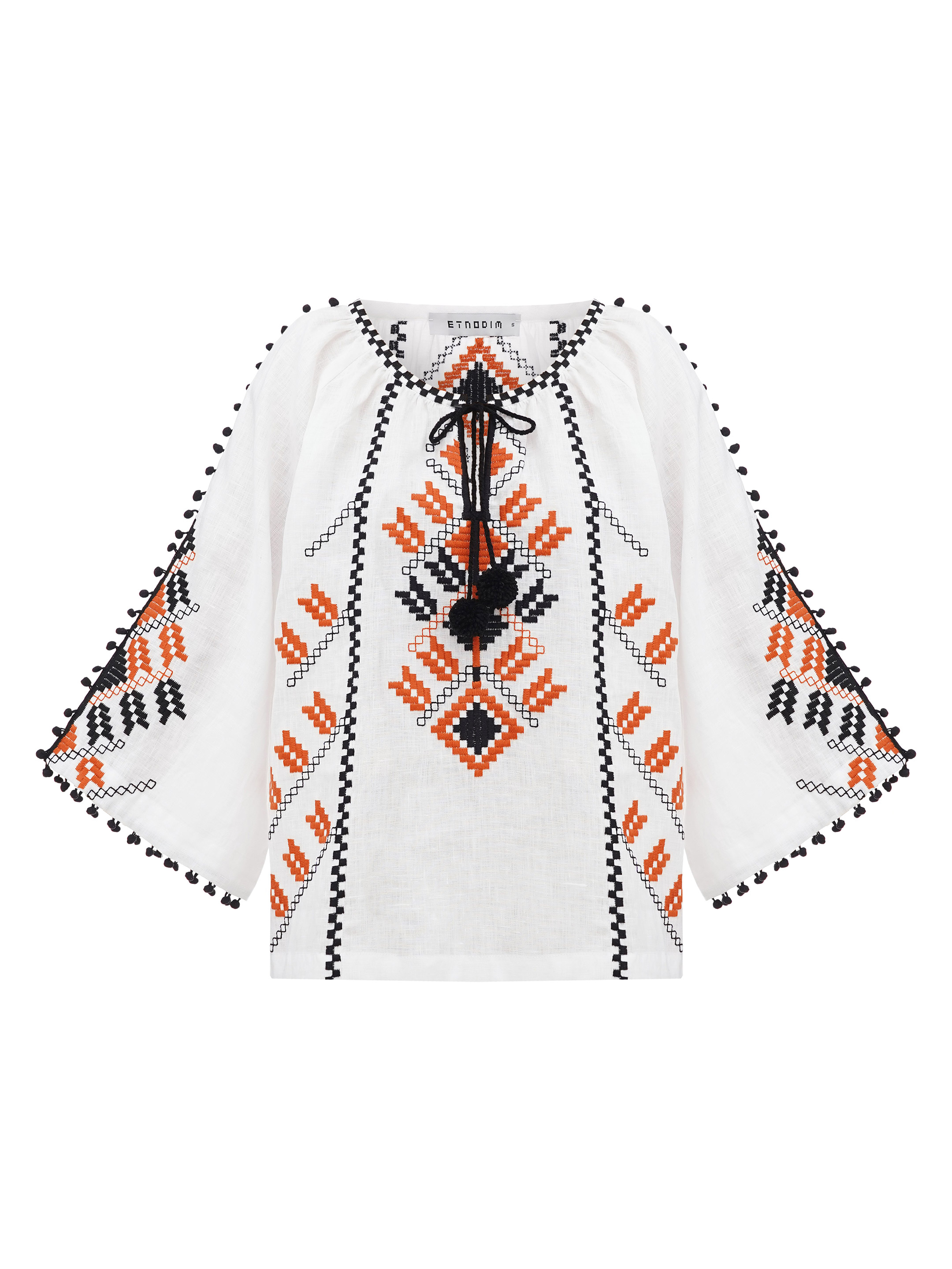 Embroidered shirt in boho style with white linen Bee Buy