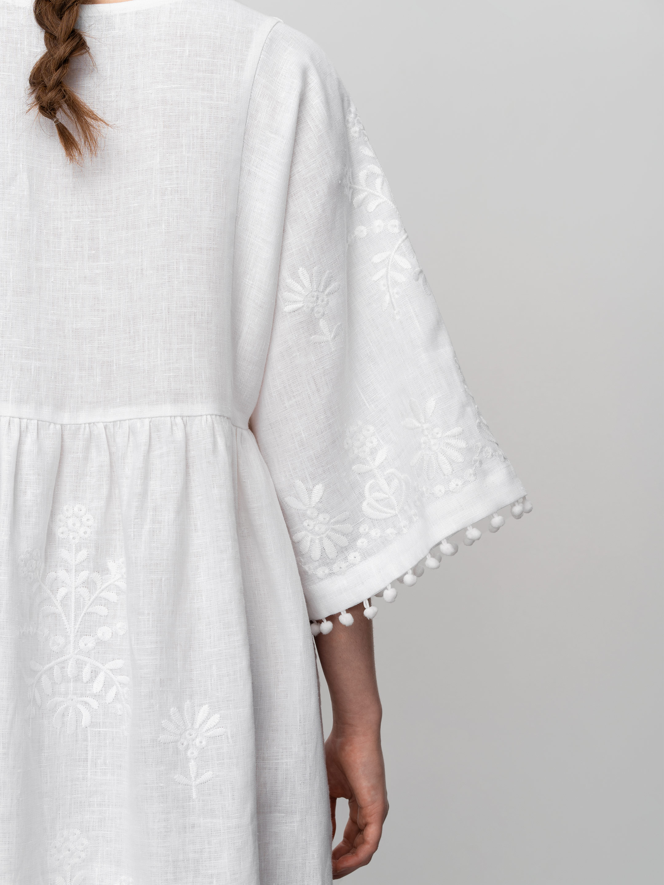 White easy linen dress with floral embroidery Virgin in Ukraine