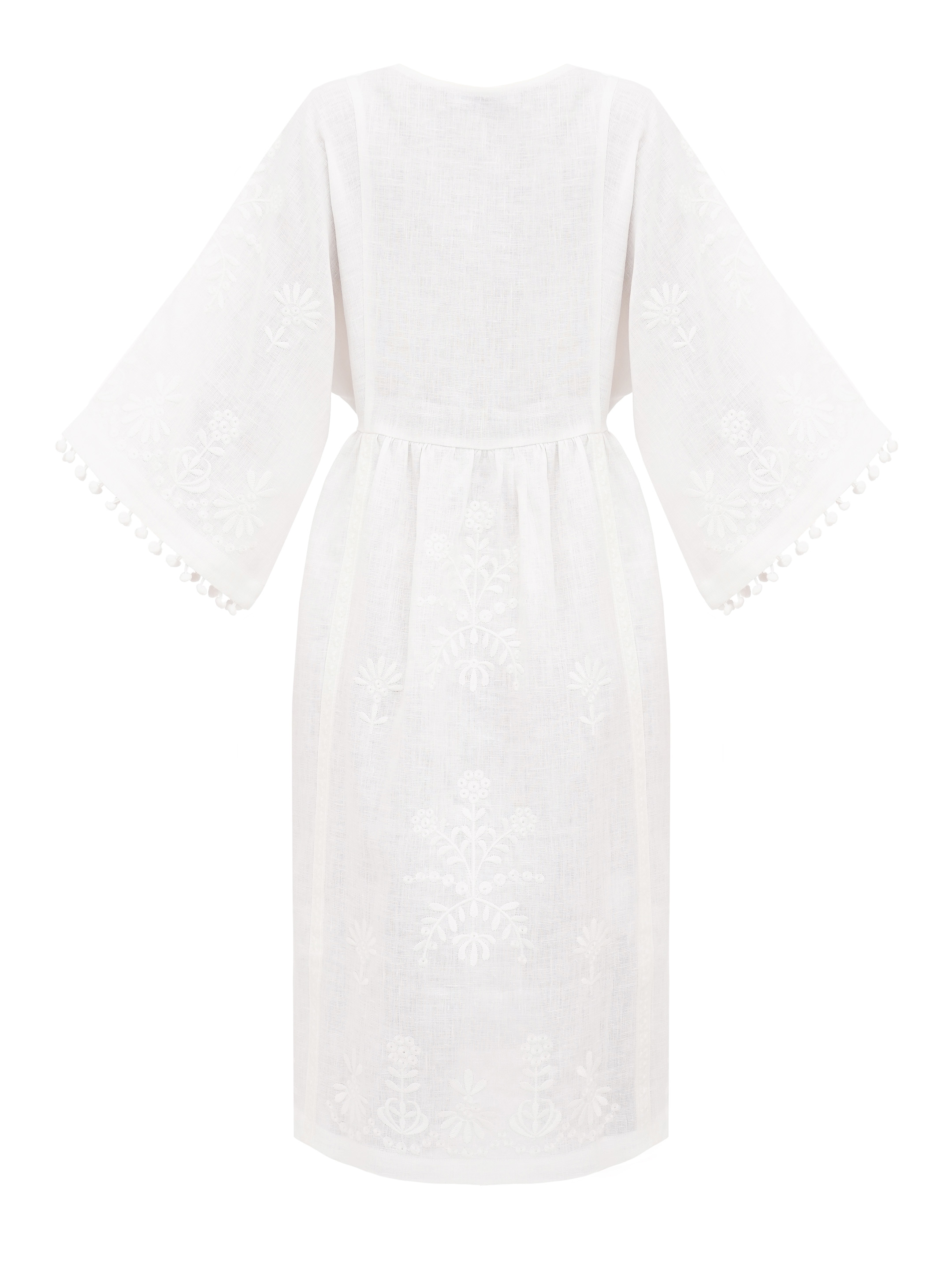 White easy linen dress with floral embroidery Virgin sizes