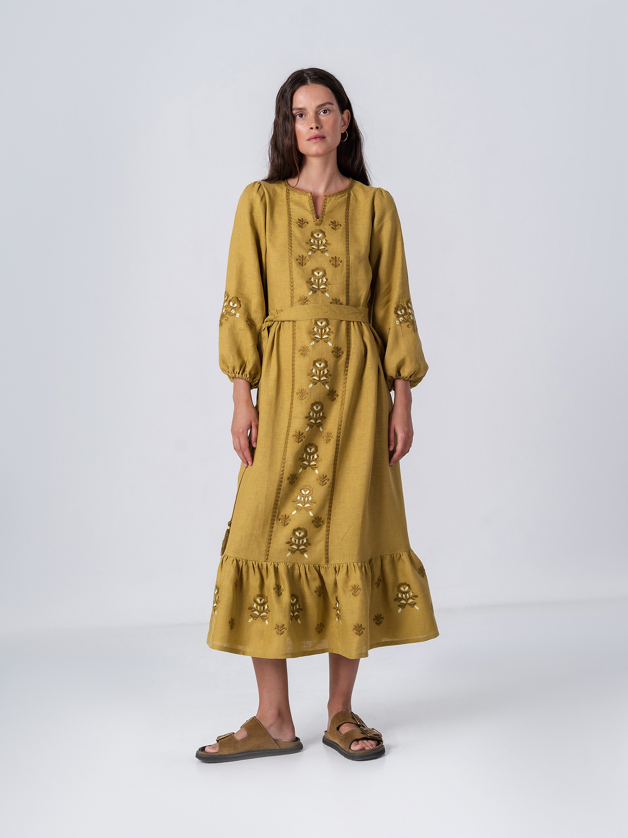 Embroidered dress with wide sleeves Tranoy yellow choose