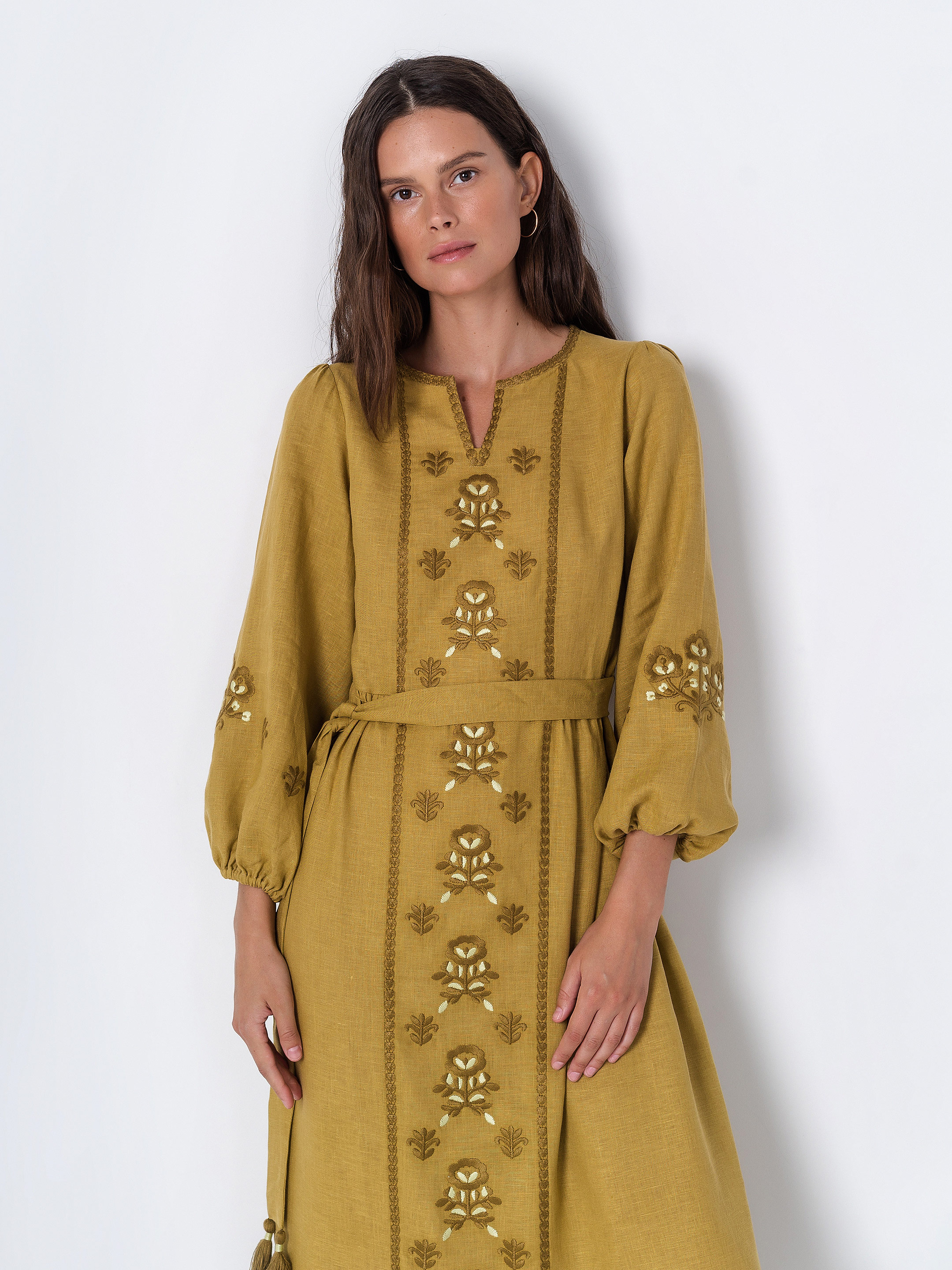 Embroidered dress with wide sleeves Tranoy yellow cheap