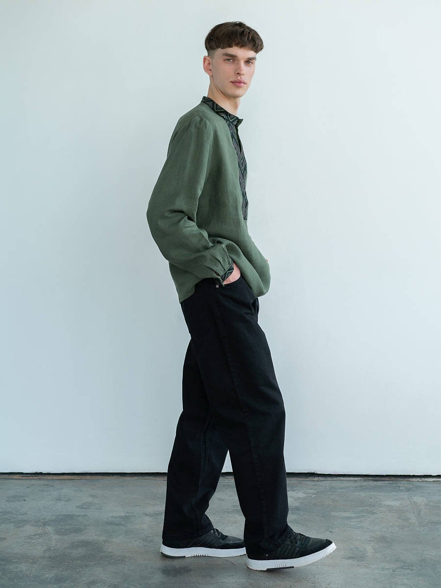Embroidered shirt made in dark-green color ED8 [0]