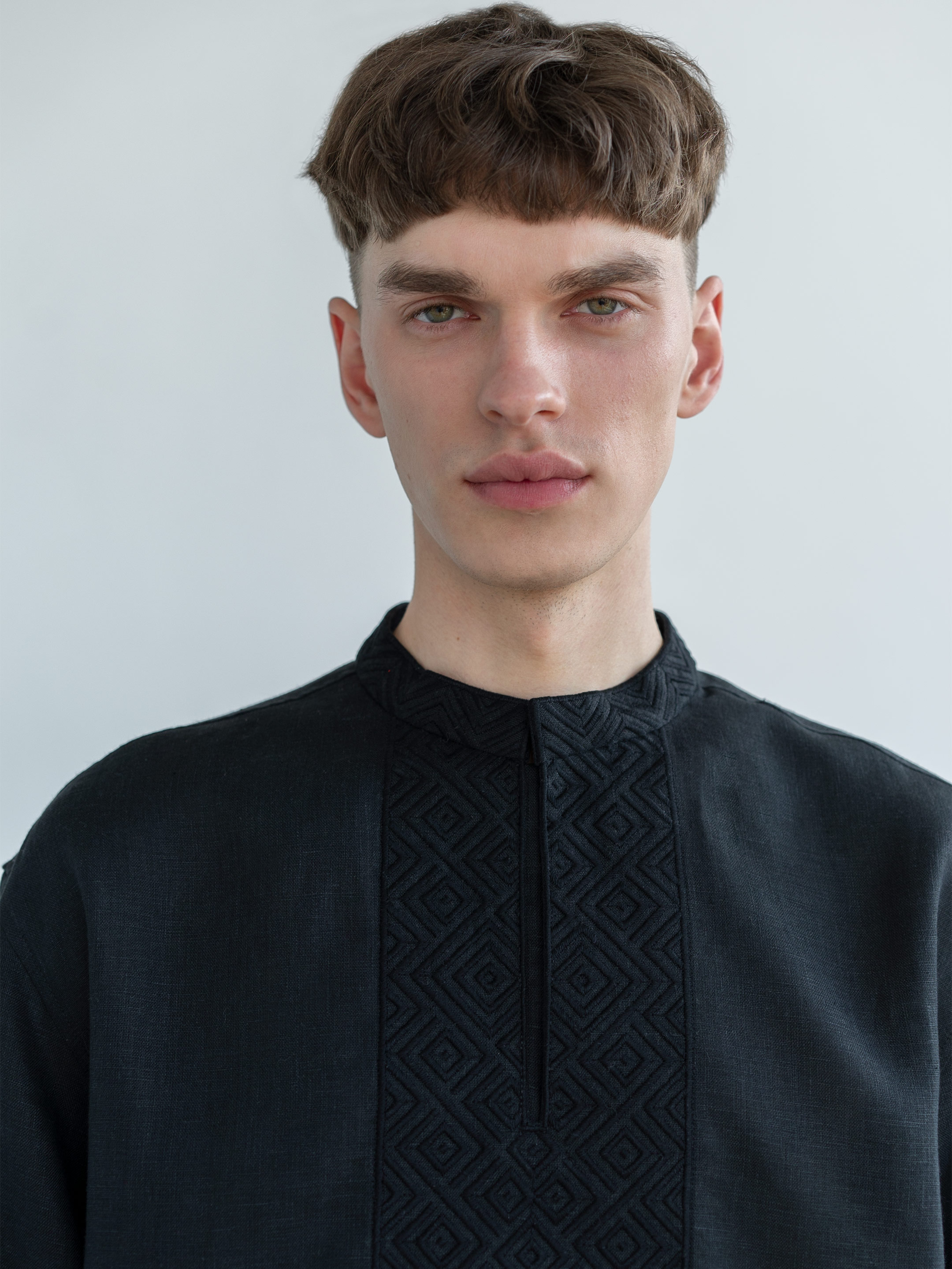 Men's one color black embroidered shirt Apollo Black choose