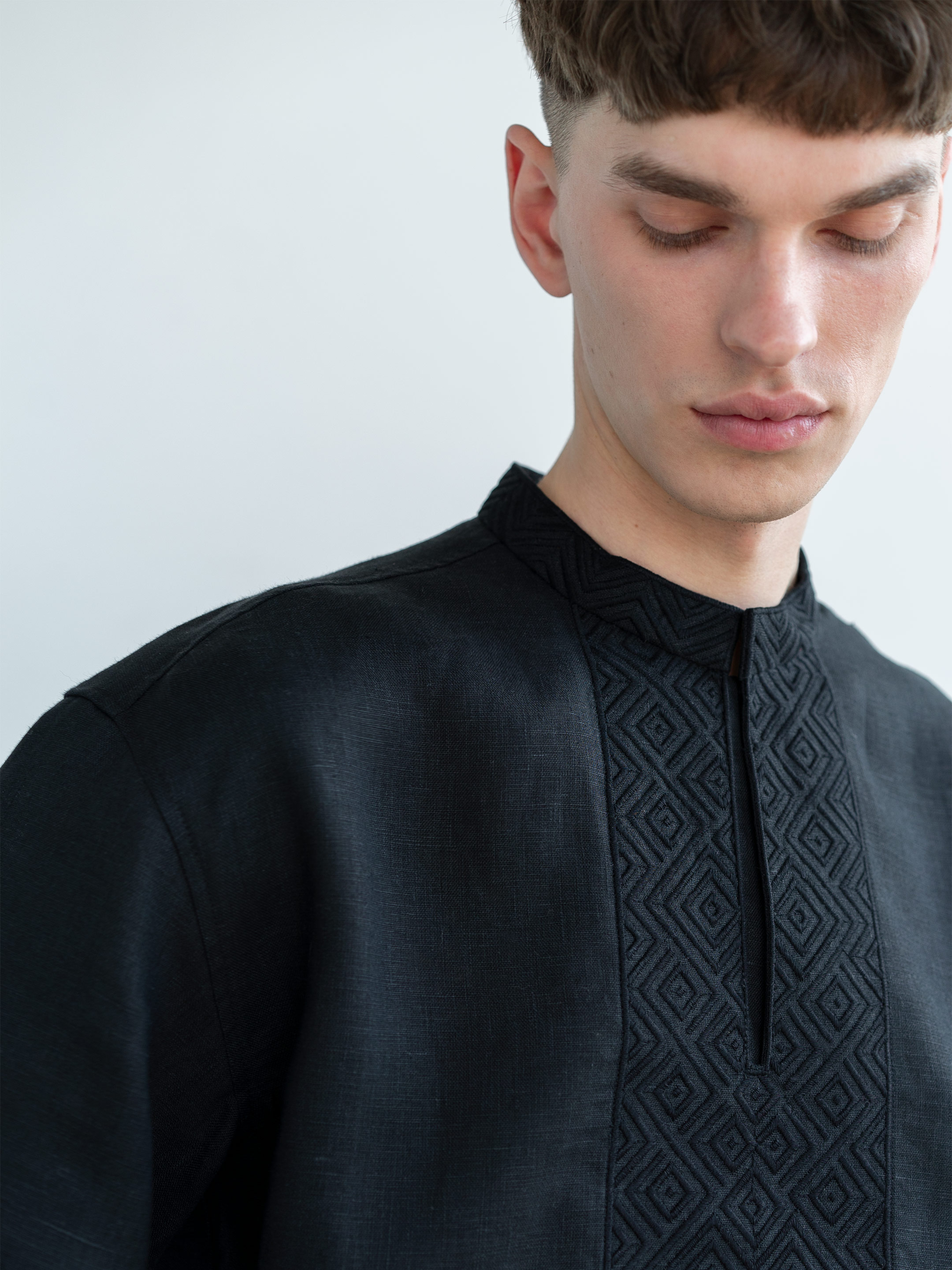 Men's one color black embroidered shirt Apollo Black Buy