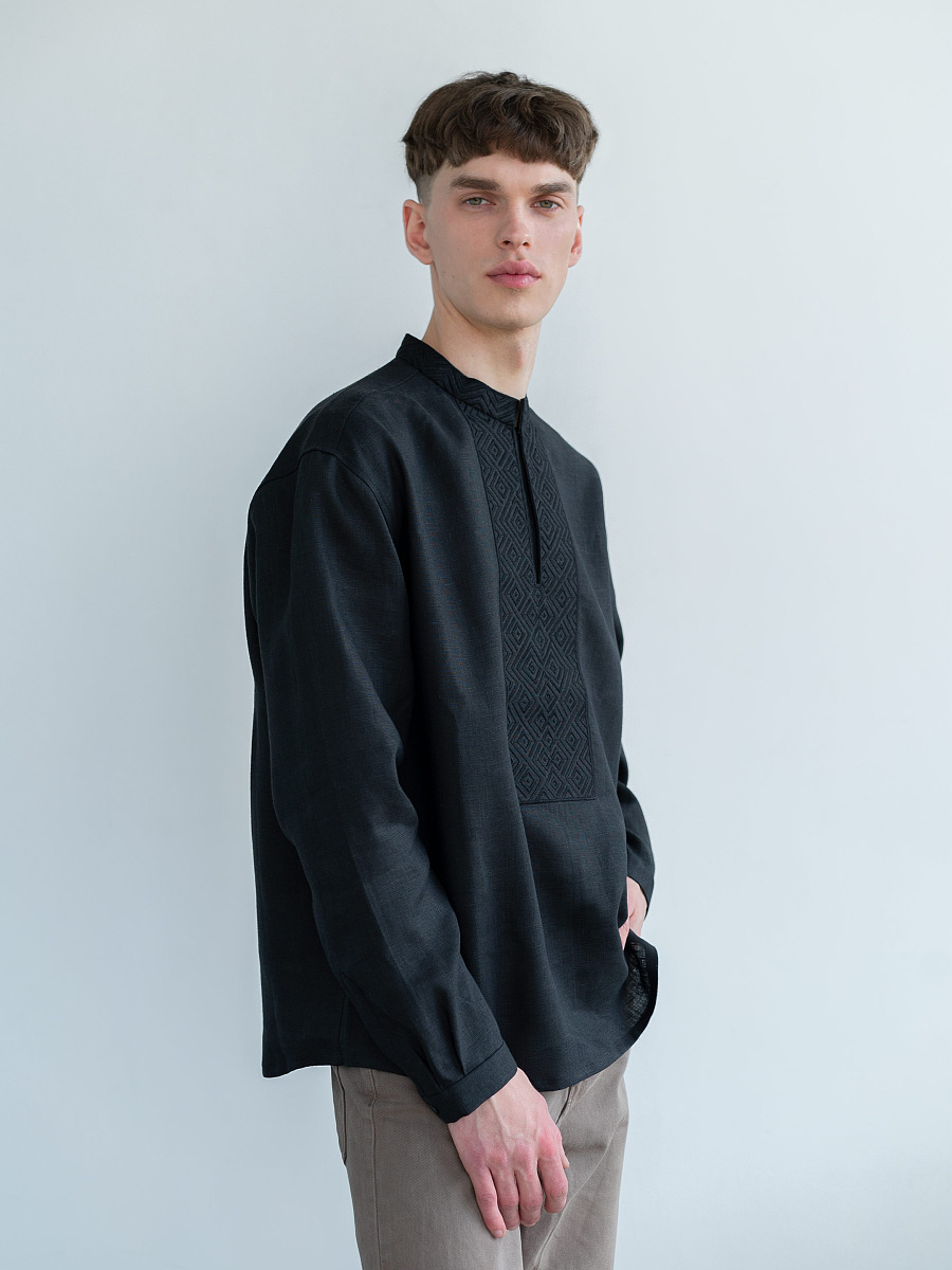 Men's one color black embroidered shirt Apollo Black [0]