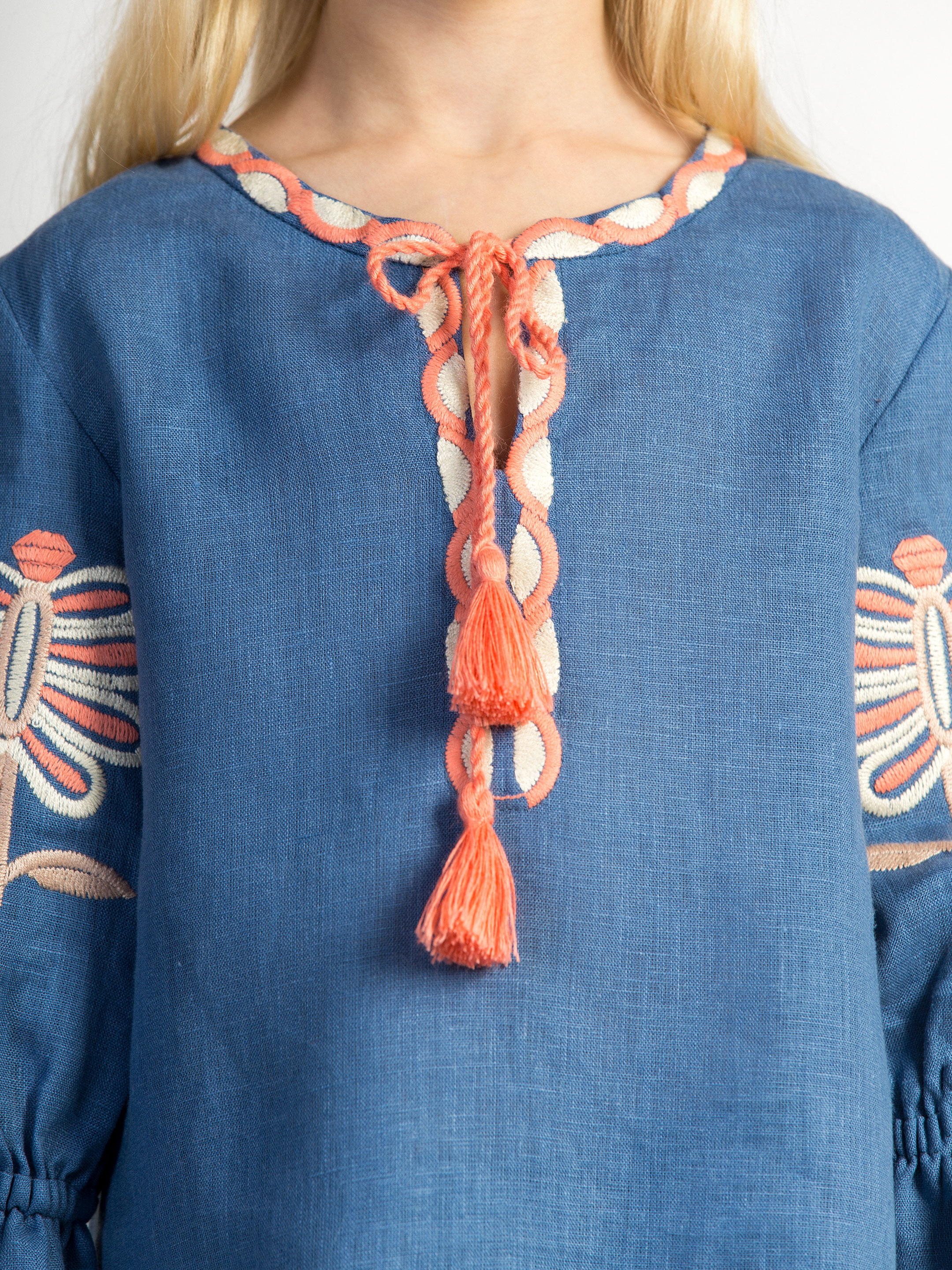 Embroidered shirt for girls Blue butterfly photo