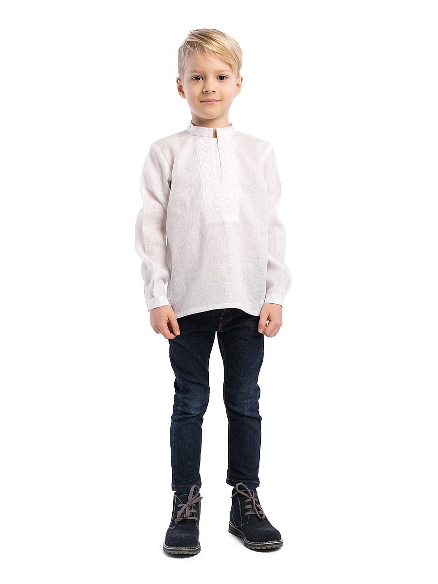Boy`s embroidered shirt Zig-Zag White [0]