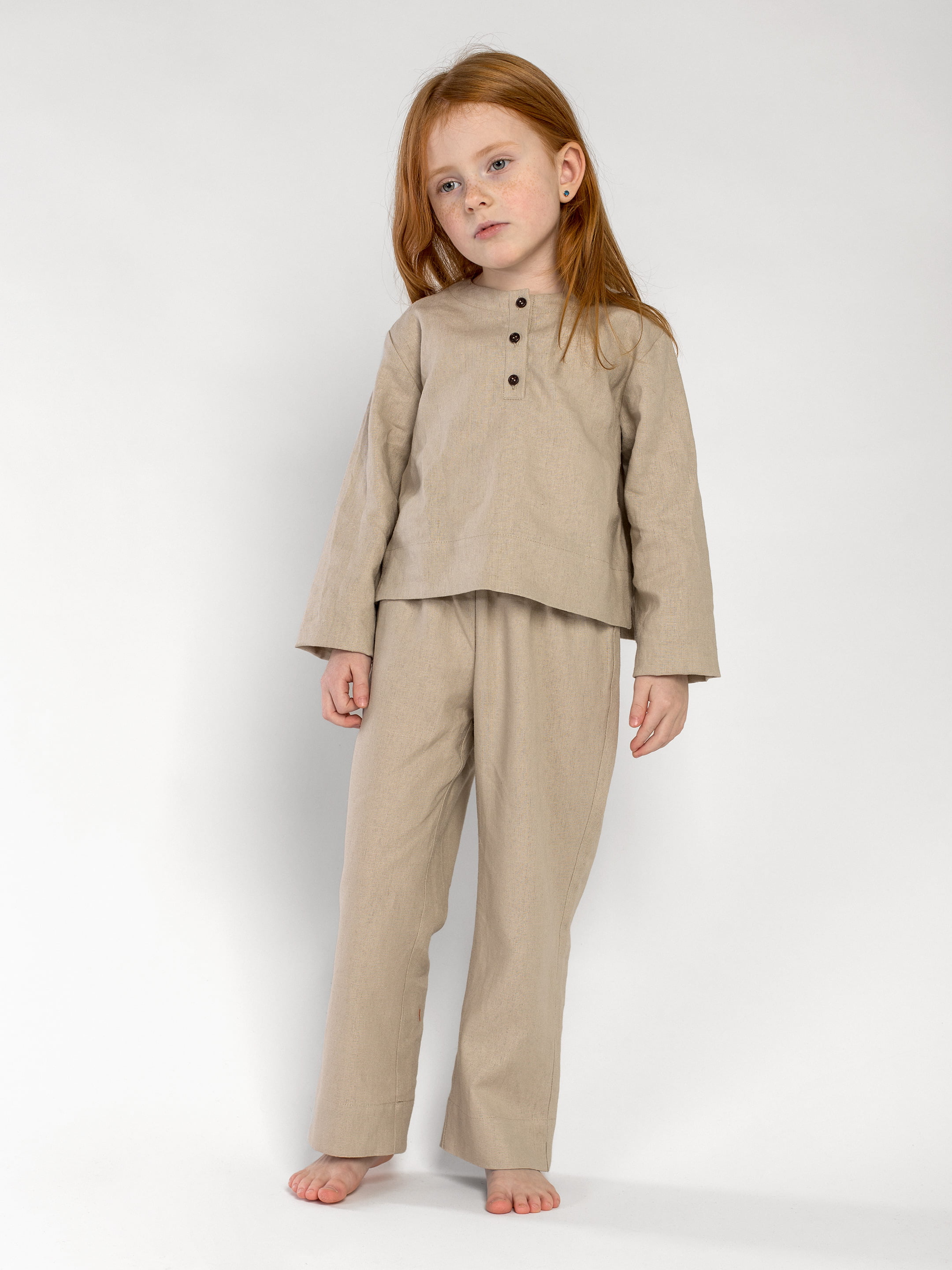 Linen Pajamas for the girl  Dobby Beige Buy