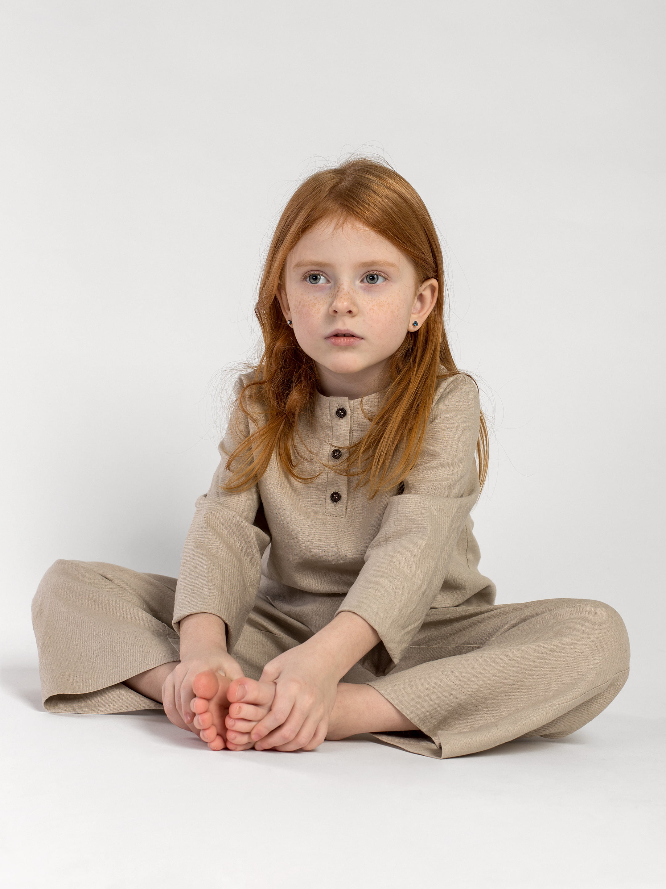 Linen Pajamas for the girl  Dobby Beige cheap