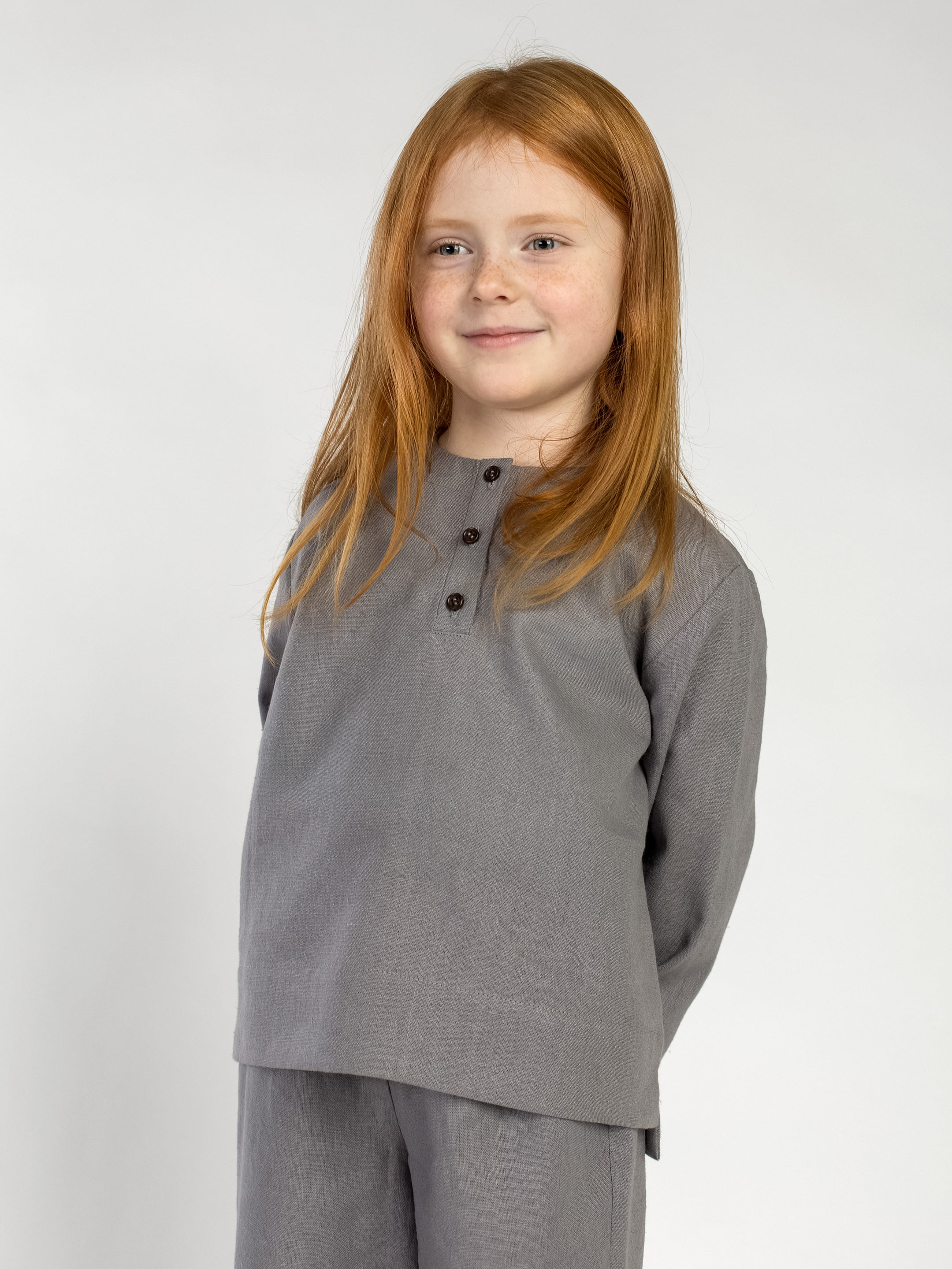 Linen Pajamas for the girl Dobby Grey cheap