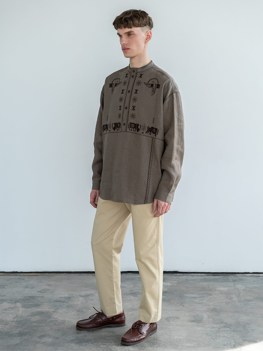 Men's linen shirt with embroidery Adam Brown [0]