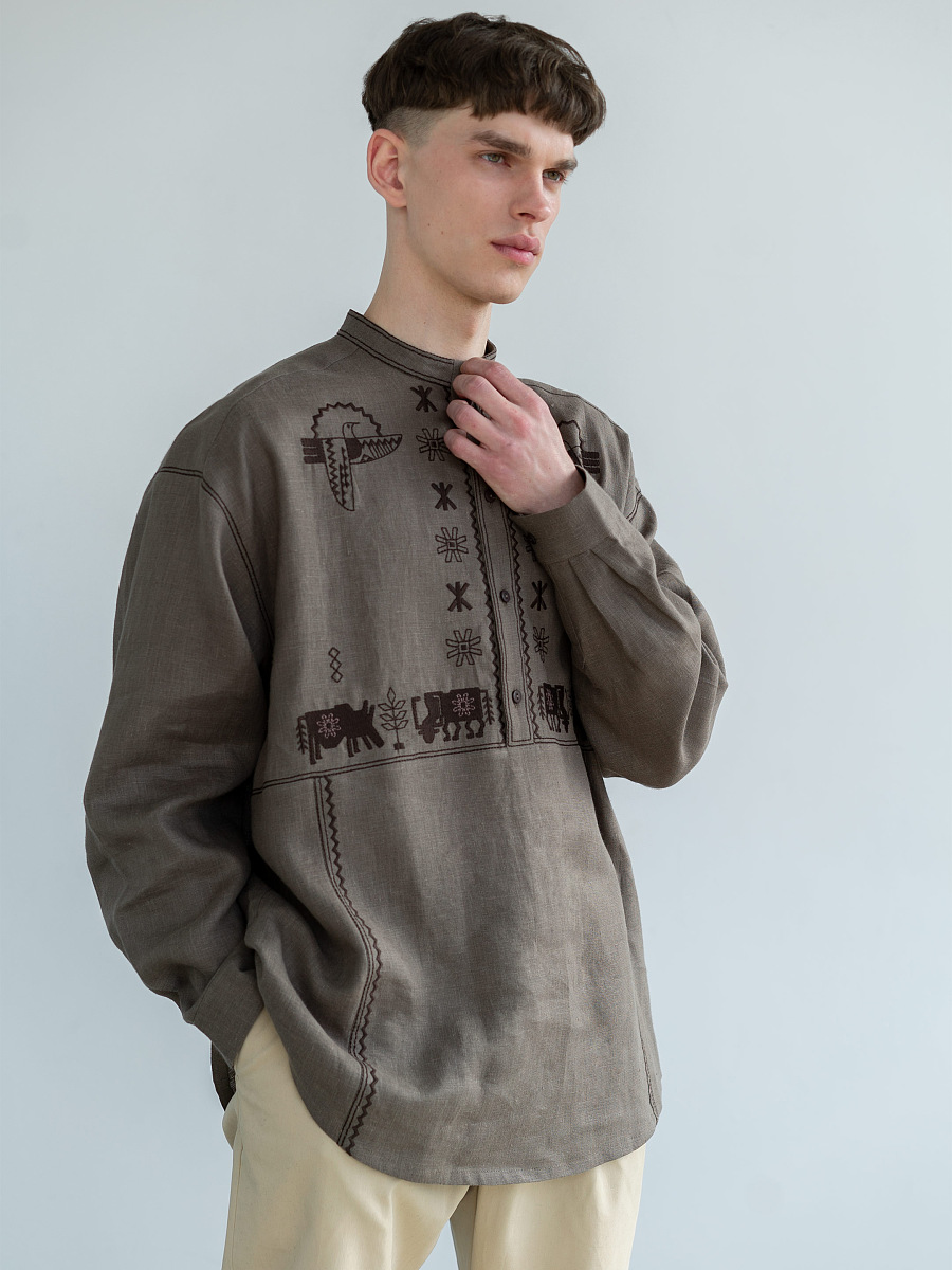 Men's linen shirt with embroidery Adam Brown [0]