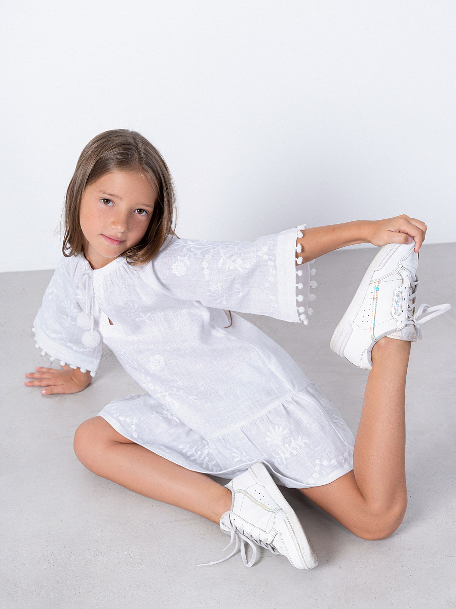 Embroidered linen white color dress Lavyna [0]