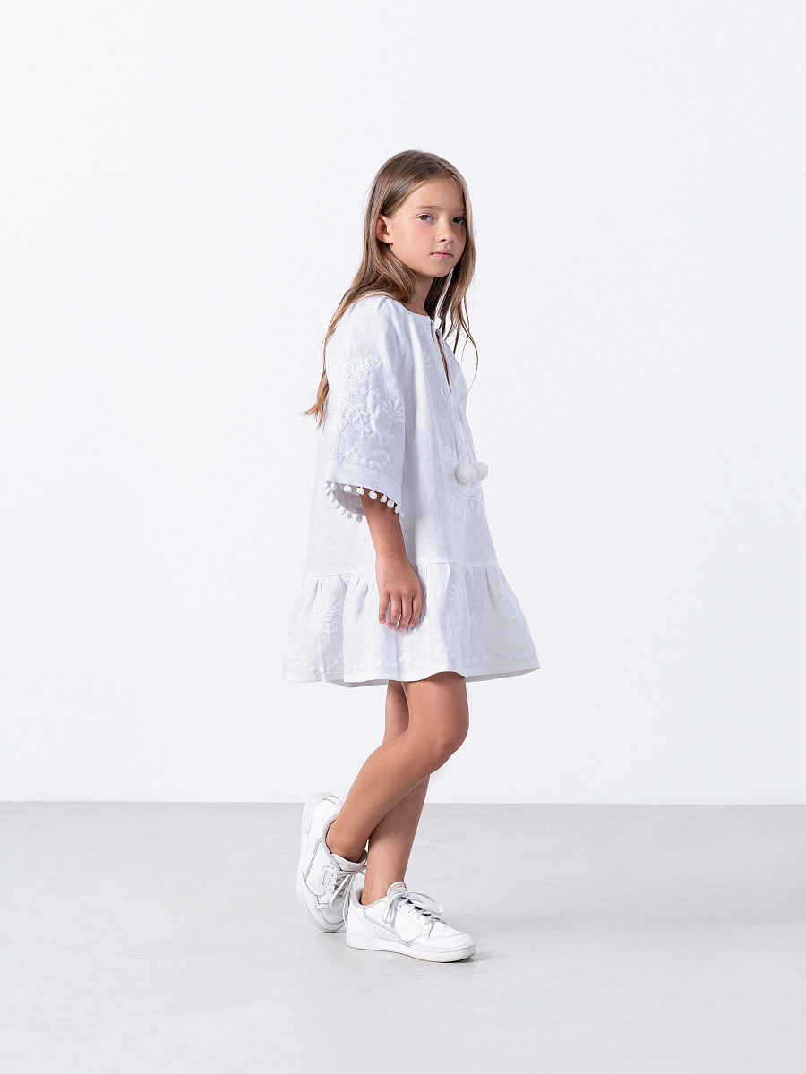 Embroidered linen white color dress Lavyna [0]