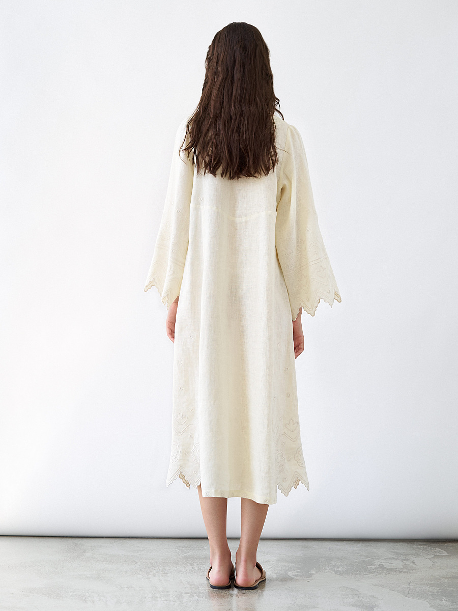 Beige linen dress with embroidery Nizhnist [0]